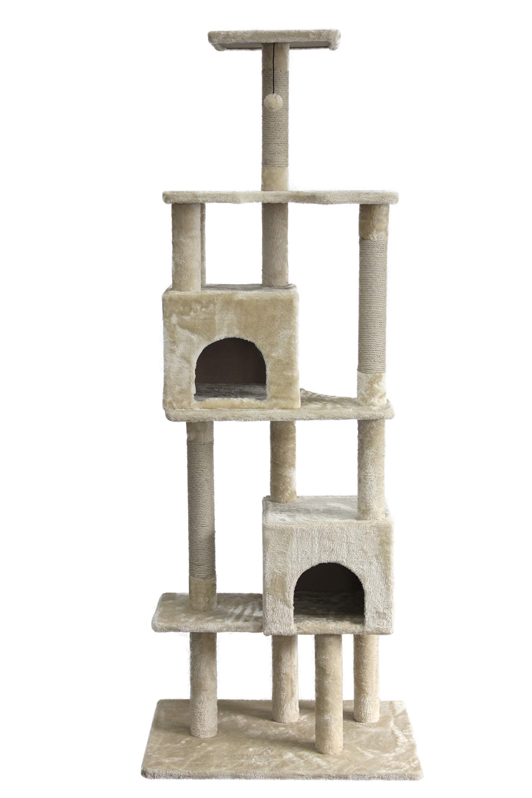 AmazonBasics Extra Large Cat Condo Tree Tower with Dual Caves - 29.5 x 22 x 78 Inches, Beige