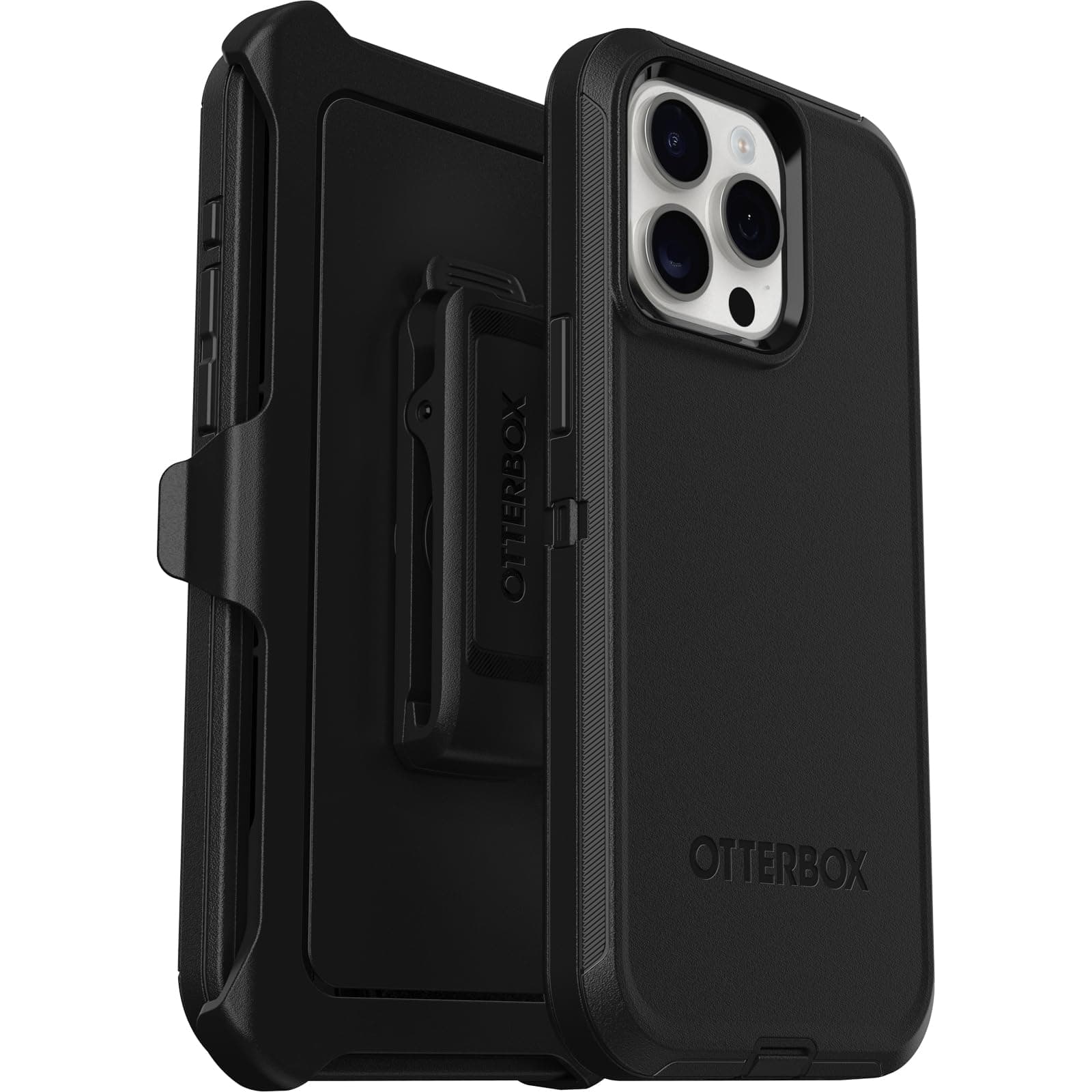 iPhone 15 Pro MAX (Only) Defender Series Case - BLACK, screenless, rugged & durable, with port protection, includes holster clip kickstand (ships in polybag, ideal for business customers)