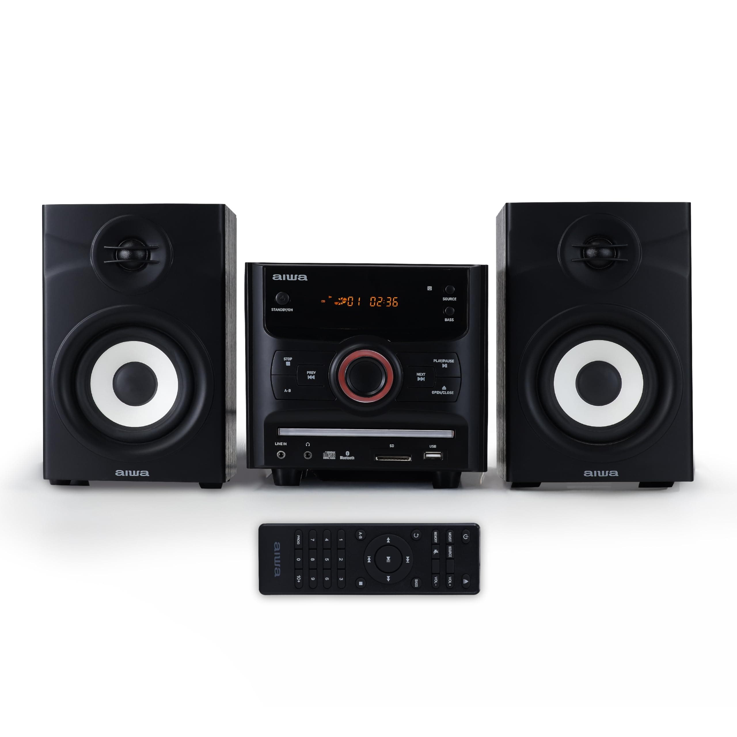 60W Bluetooth Micro System with Bookshelf Speakers and CD Player, FM Radio, USB Playback, AUX Input, LED Display, Hi-Fi Sound, Compatible with Apple, Android, Tablets, and Laptops