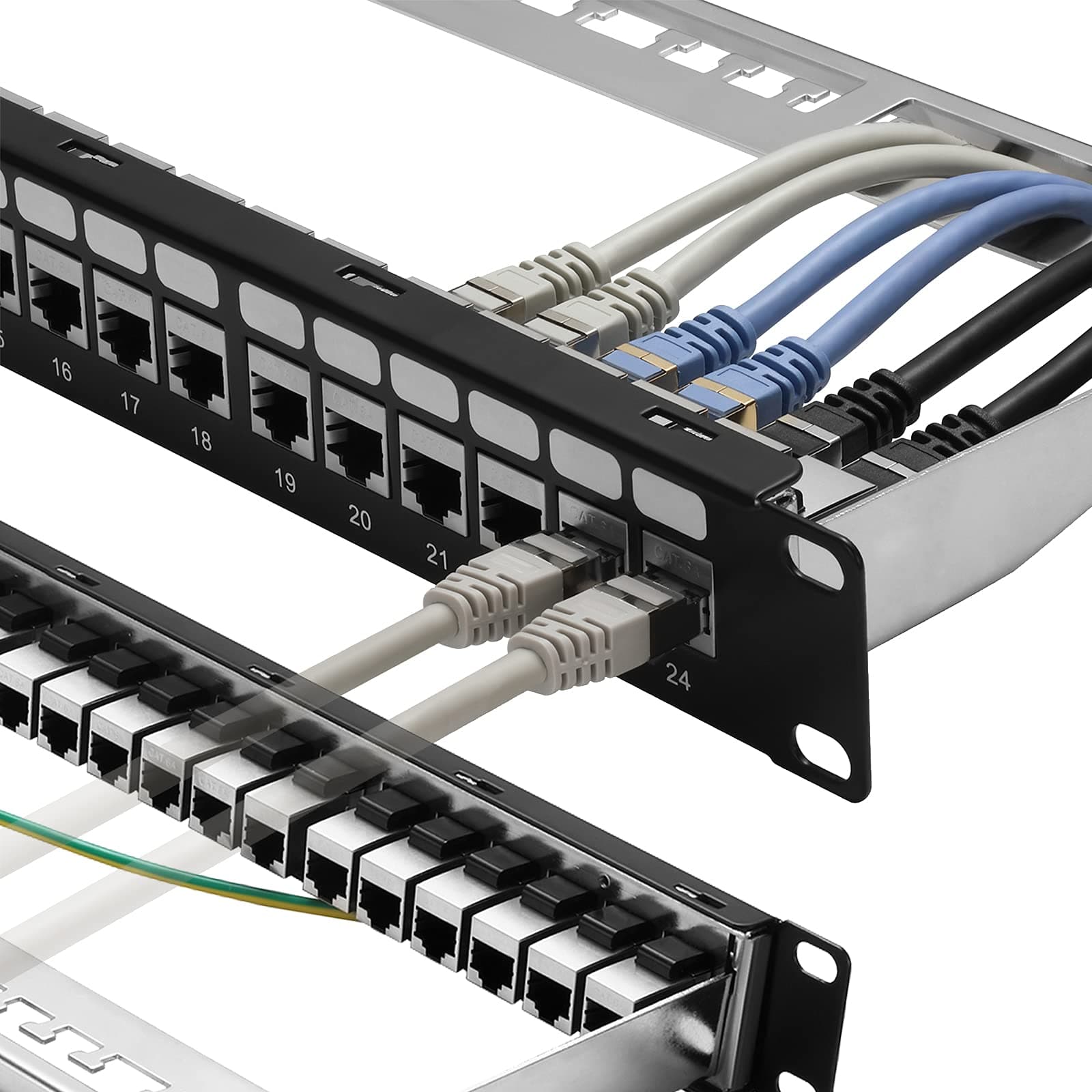 Inline keystone cat6A patch panel