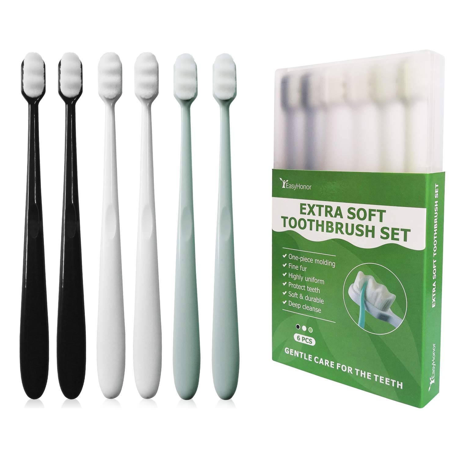 Extra Toothbrush for Sensitive Gums, Micro Fur Manual Toothbrush with 20000 Soft Floss Bristle for Pregnant Women, Elderly, Braces and Gum Recessions, Protect Fragile Gums (6 Pack)