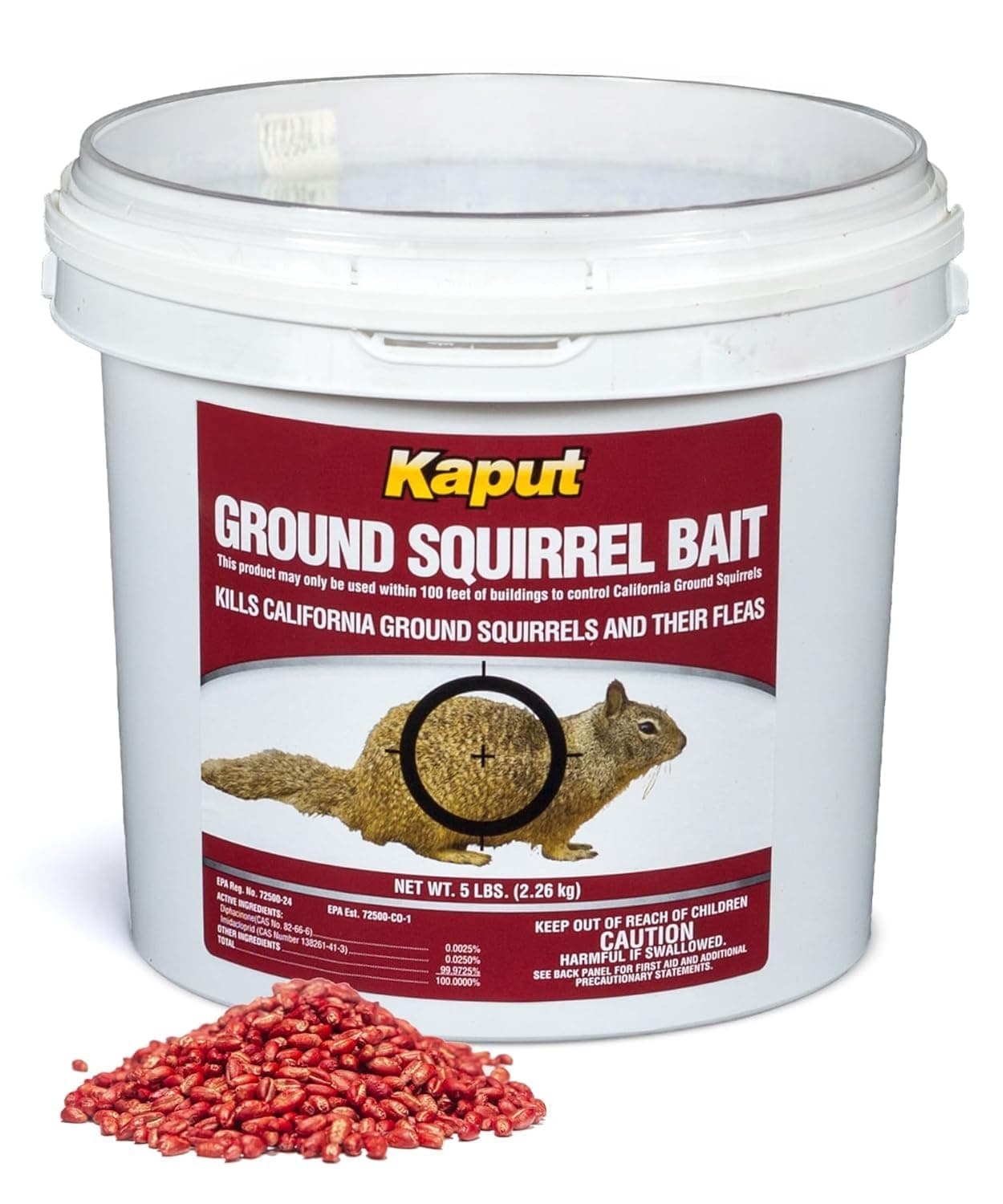 Kaput Ground Squirrel Bait - Effective Fleas & Squirrel Killer with Diphacinone & Imidacloprid - Targeted Pest Control for Outdoor Use, (5 lbs)