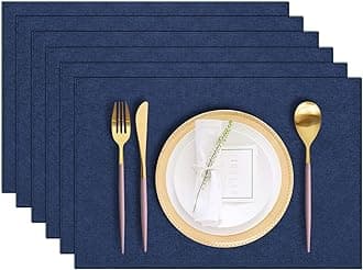 Cloth Placemats Set of 6, Cotton Linen Blend Machine Washable Durable Linen Table Mats, Heat Resistant Placemats Wrinkle Free Place Mats for Dining Table, Easy to Clean (Navy Blue, 6)