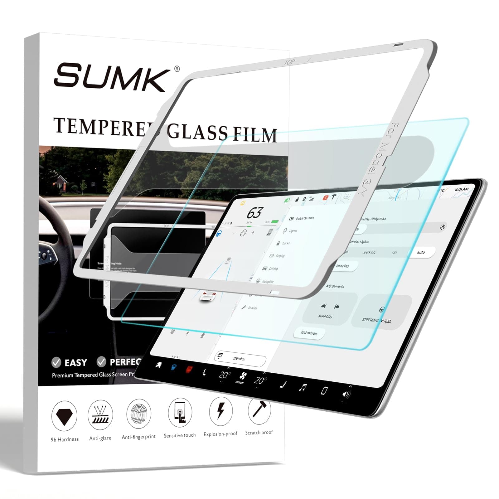 Model 3/Y Tempered Glass Screen Protector Model 3 Model Y 15" Center Control Touchscreen Car Navigation Touch Screen Protector 9H Anti-Scratch Shock Resistant for Model 3 Screen Protector