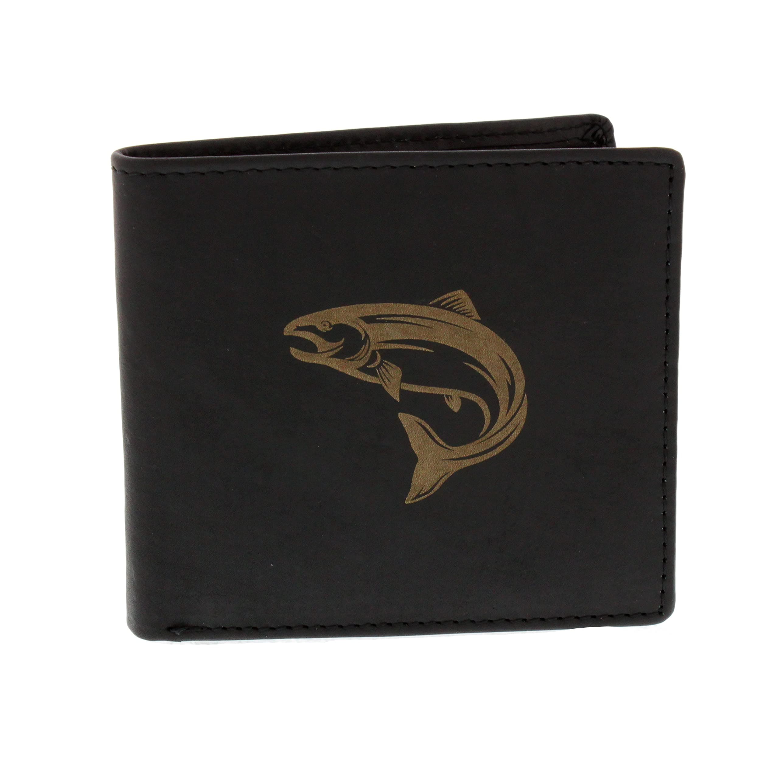 Leather GuildBlack Leather Salmon Engraved Wallet