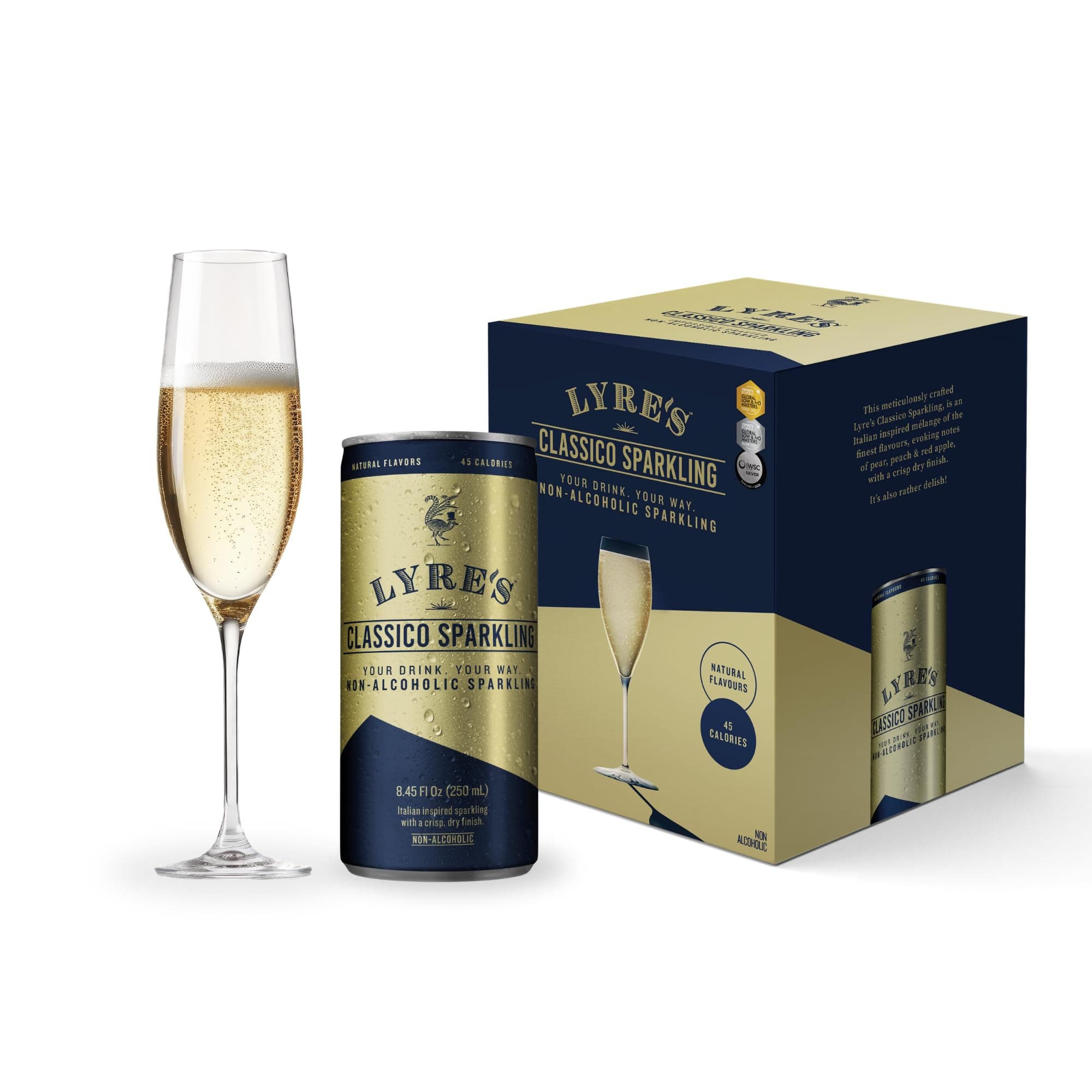 Lyre’s Classico 4-Pack, Non Alcoholic Sparkling Wine, Zero Proof Prosecco Alternative, Alcohol Free Drinks, Canned Mocktails, Ready to Drink, 45 Calories per Serve (8.45 Fl Oz x 4)