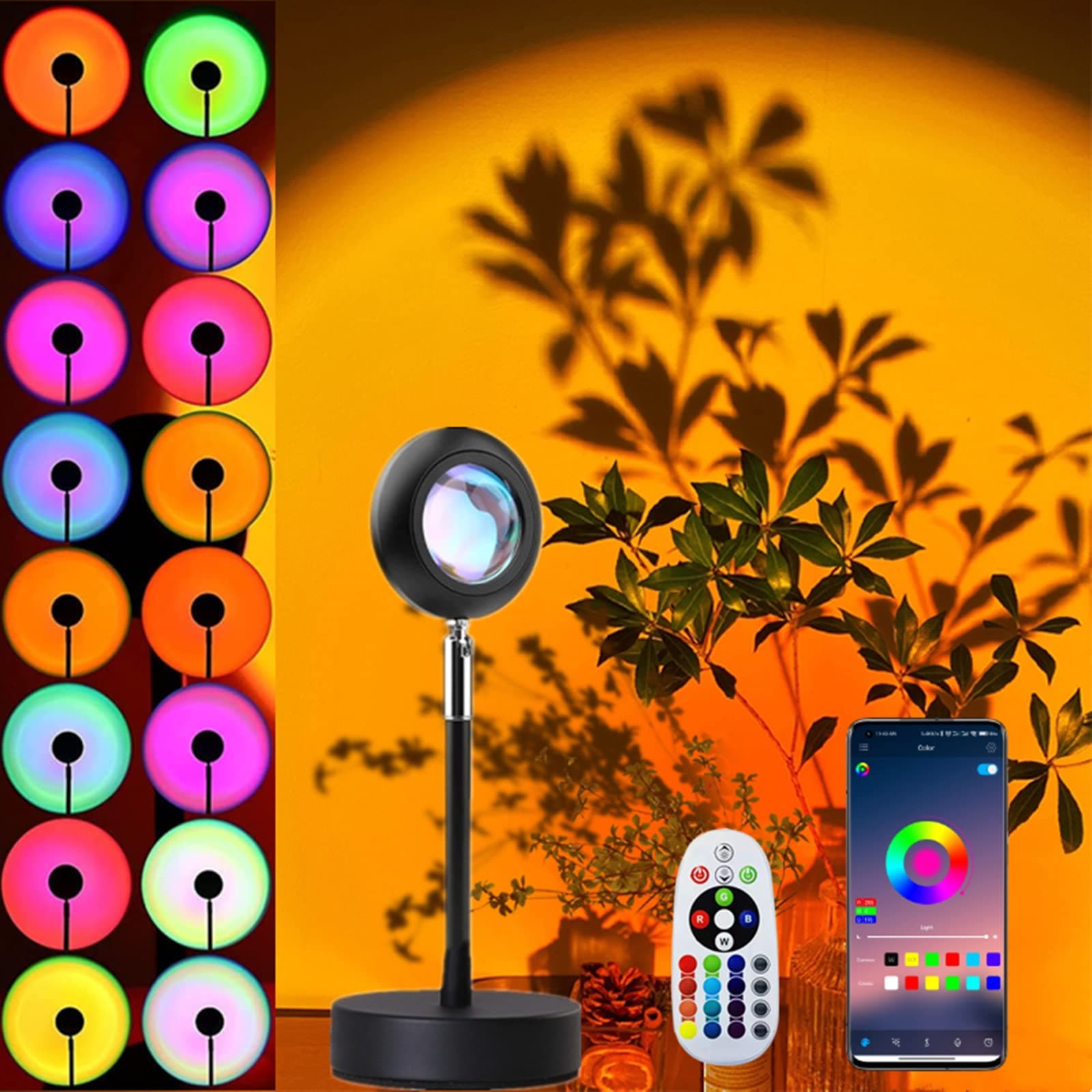 Sunset Lamp APP Controlled Multiple Colors, Sunset Projection Lamp 16 Colors, Sunset Light Projector Color Changing, LED Rainbow Sunset Projector Lamp