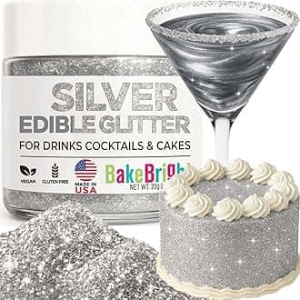 - Silver Edible Glitter for Drinks 20g - Silver Edible Glitter for Cakes Cocktails Metallic Cake Decoration Sprinkles - Luster Dust for Cocktail & Cake Topper Chocolate Baking Decorating Fondant Cookies - Drink Shimmer Spray - Food Grade Vegan, Kosher, Halal, Gluten Free - Made in USA