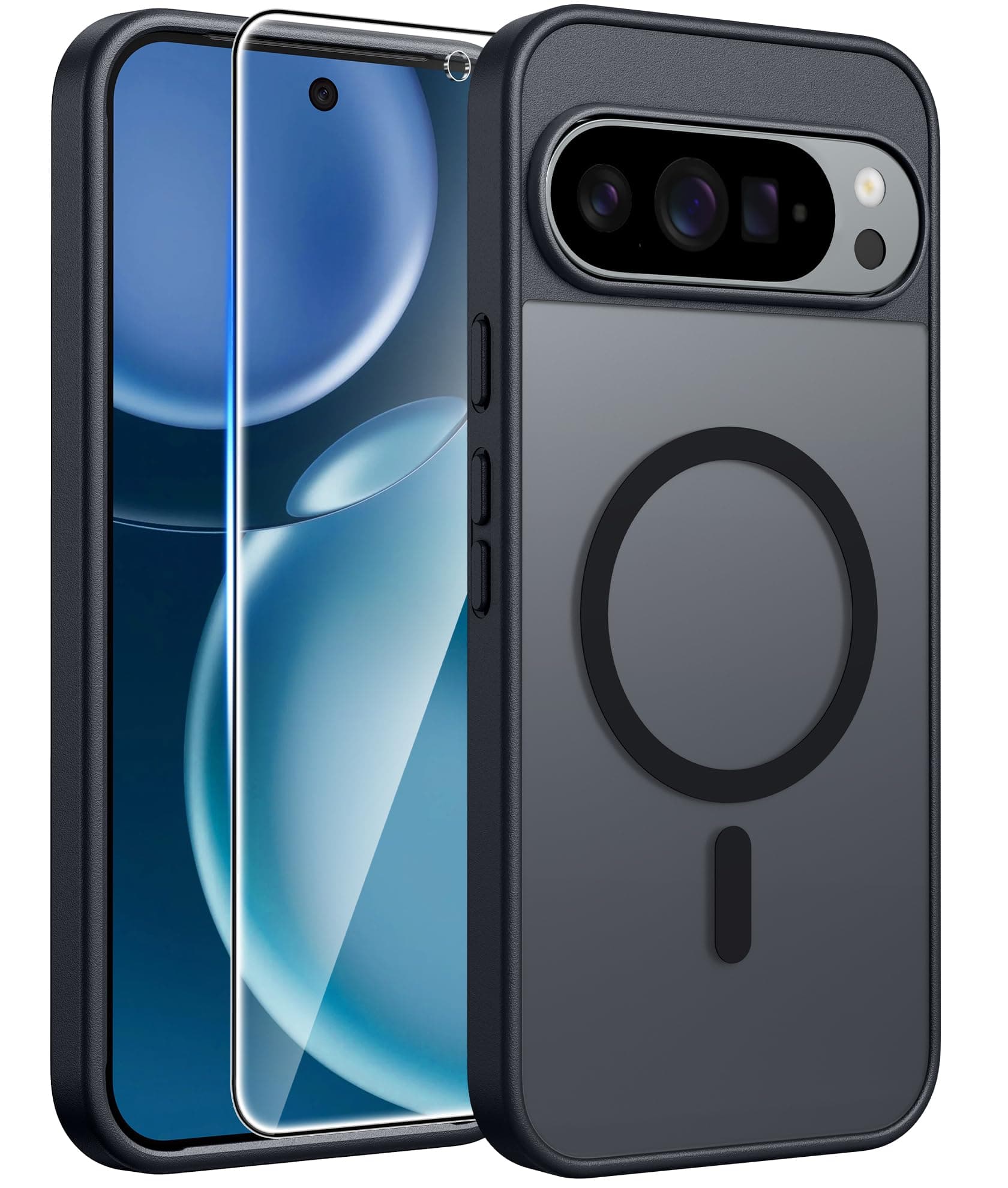 for Google Pixel 10 Pro XL Case: for Pixel 9 Pro XL Case [Fit for Magsafe] Translucent Matte [with Screen Protector] Military Grade Shockproof Protective Magnetic Phone Cover (6.8inch - Black)