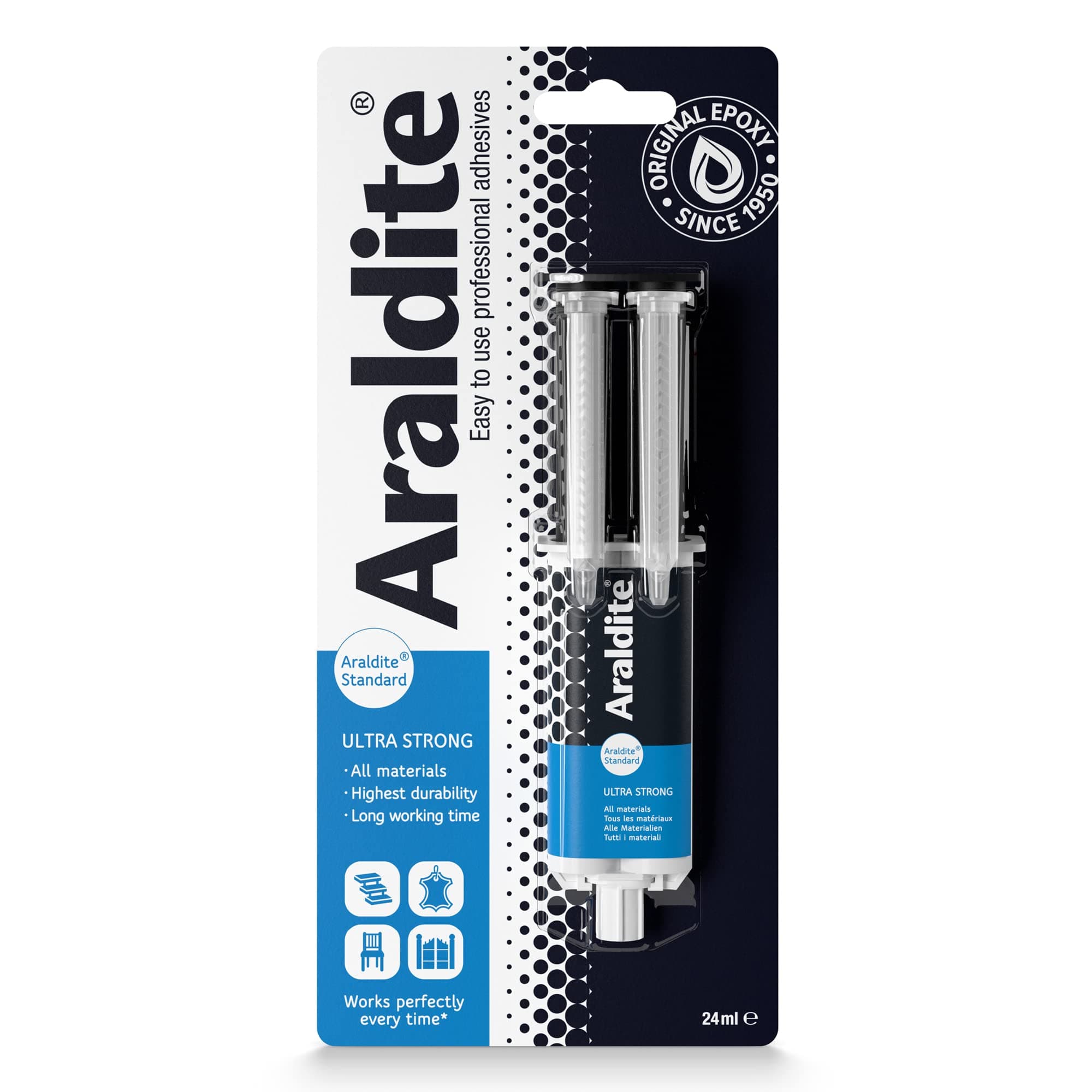 Araldite | 2 Component Standard Epoxy Syringe Ultra Strong Multi-Purpose Solvent Free Adhesive Works As Glue On Ceramics, Plastic, Metal, Jewelry And Glass, 24ml