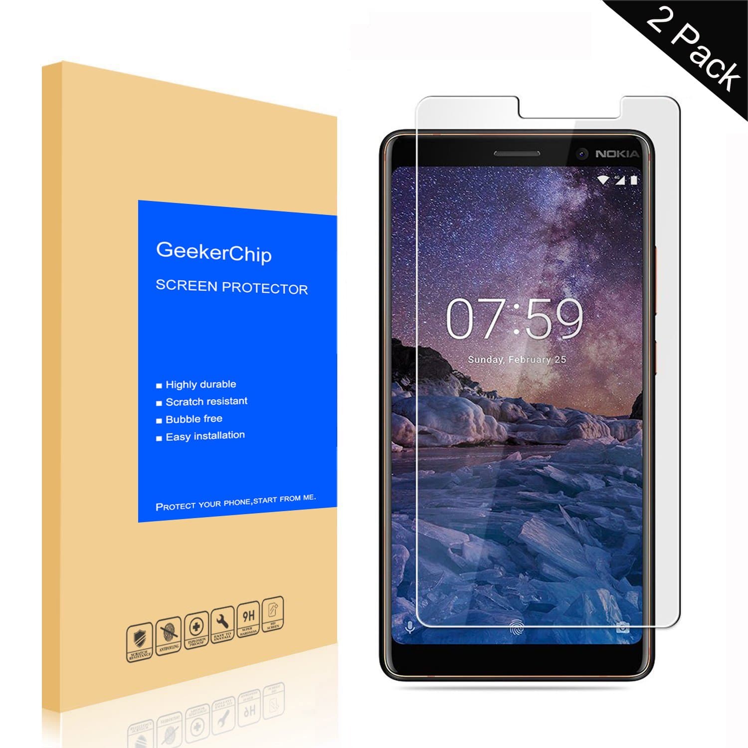GeekerChip 7 Plus Screen Protector[2 pack], 2 Pack 7 Plus glass Edition Genuine Tempered glass Screen Protector Guard Cover