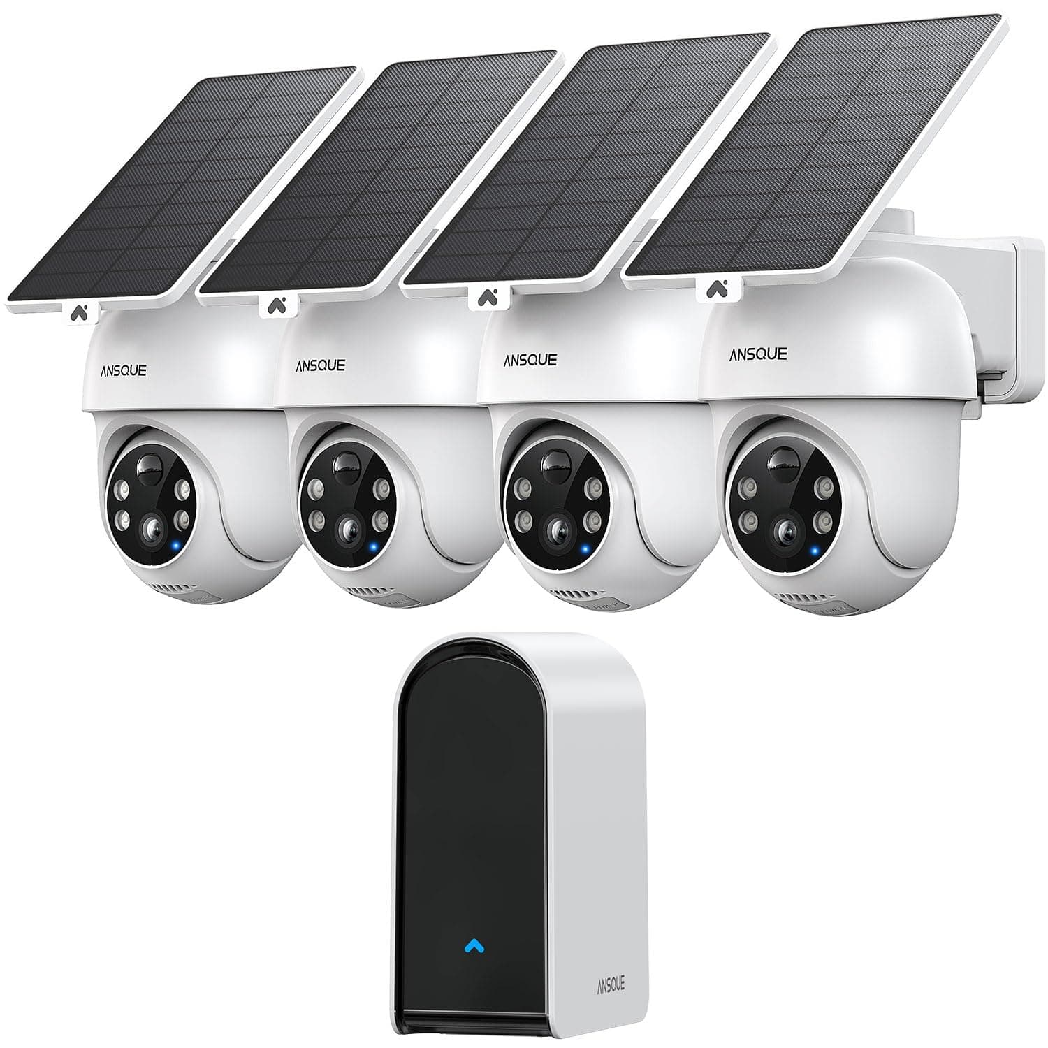 ANSQUE Security Cameras Wireless Outdoor Home System, 4 Camera Kit, No Subscription Fees, Solar Powered, Local Storage, 365-Day Battery Life, 360°PTZ Surveillance, Auto Tracking, 2K Color Night Vision