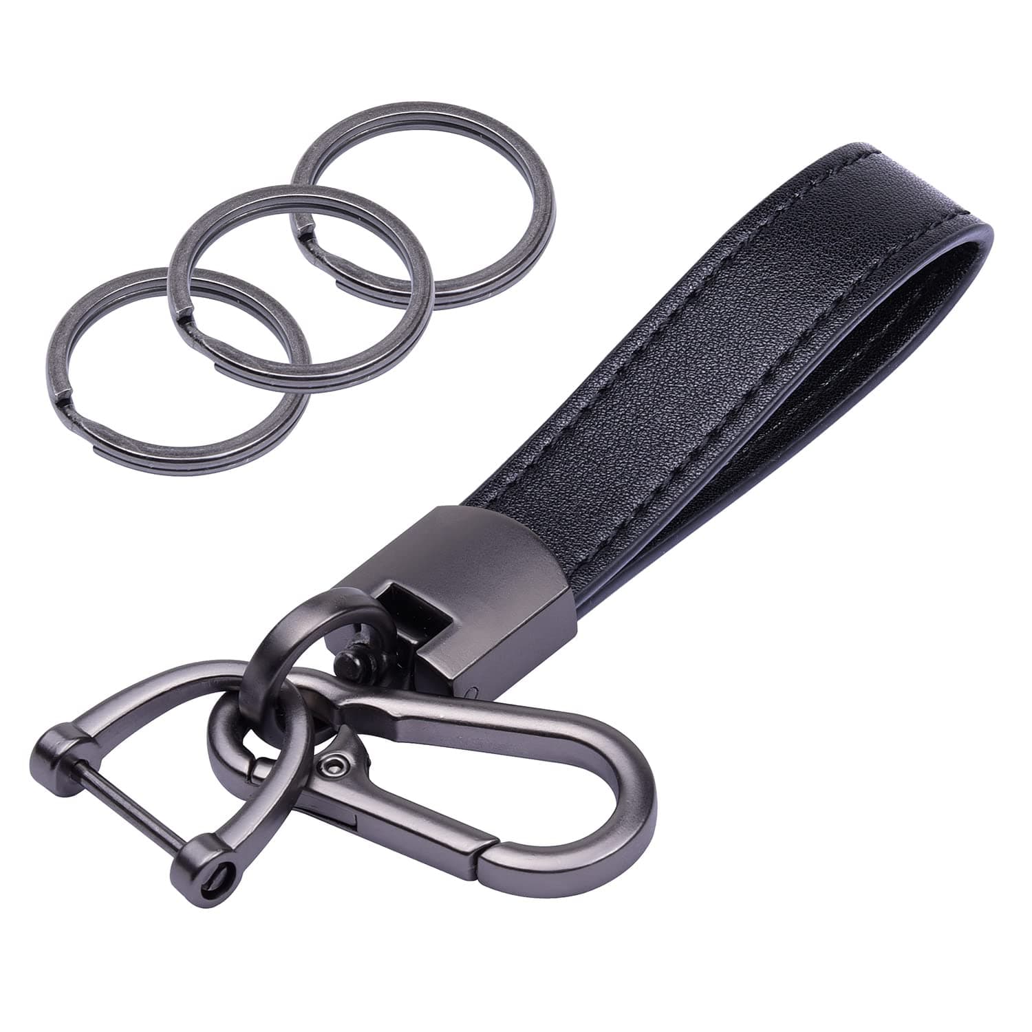 Genuine Leather Car Keychain, Universal Heavy Duty Key Fob Keychain Leather Key Chain Holder for Men and Women