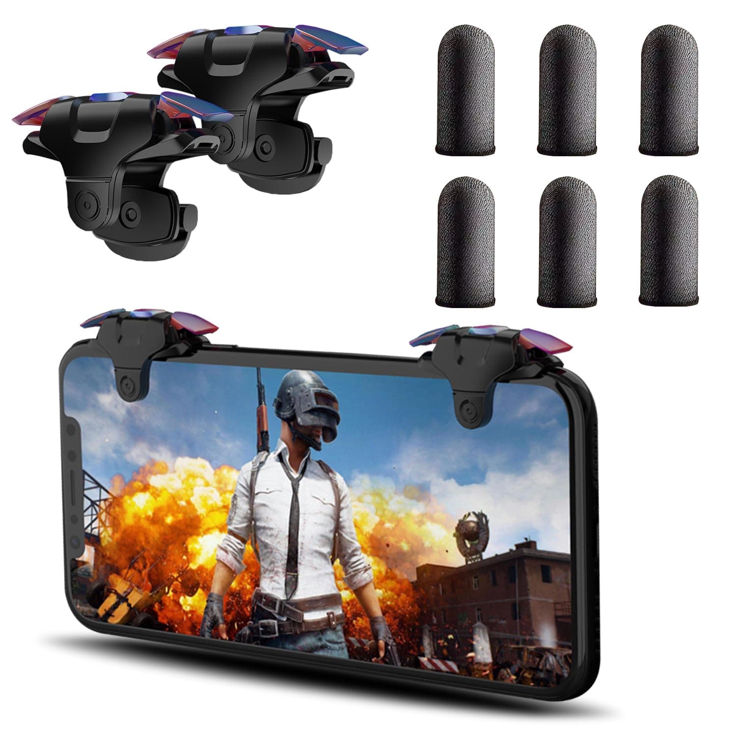 GOFOYO CK3 Mobile Triggers,Mobile Game Controller, Game Trigger for PUBG/Free Fire/Call of Duty,Shooter Sensitive Controller Joysticks Trigger for iPhone&Android Phone (CK3 with 3 pair Finger Sleeves)