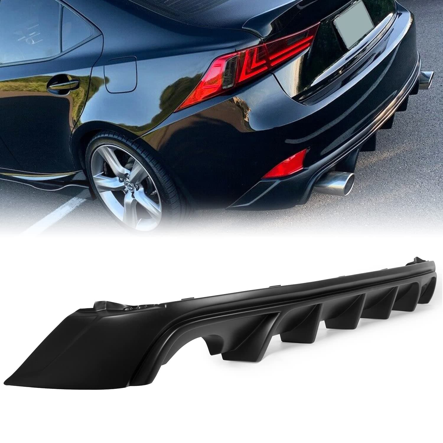 KUAFU Rear Bumper Lip Diffuser Compatible with 2014-2016 Lexus IS250 IS350 IS200T Spoiler Splitter F-Sport Style Black ABS Plastic