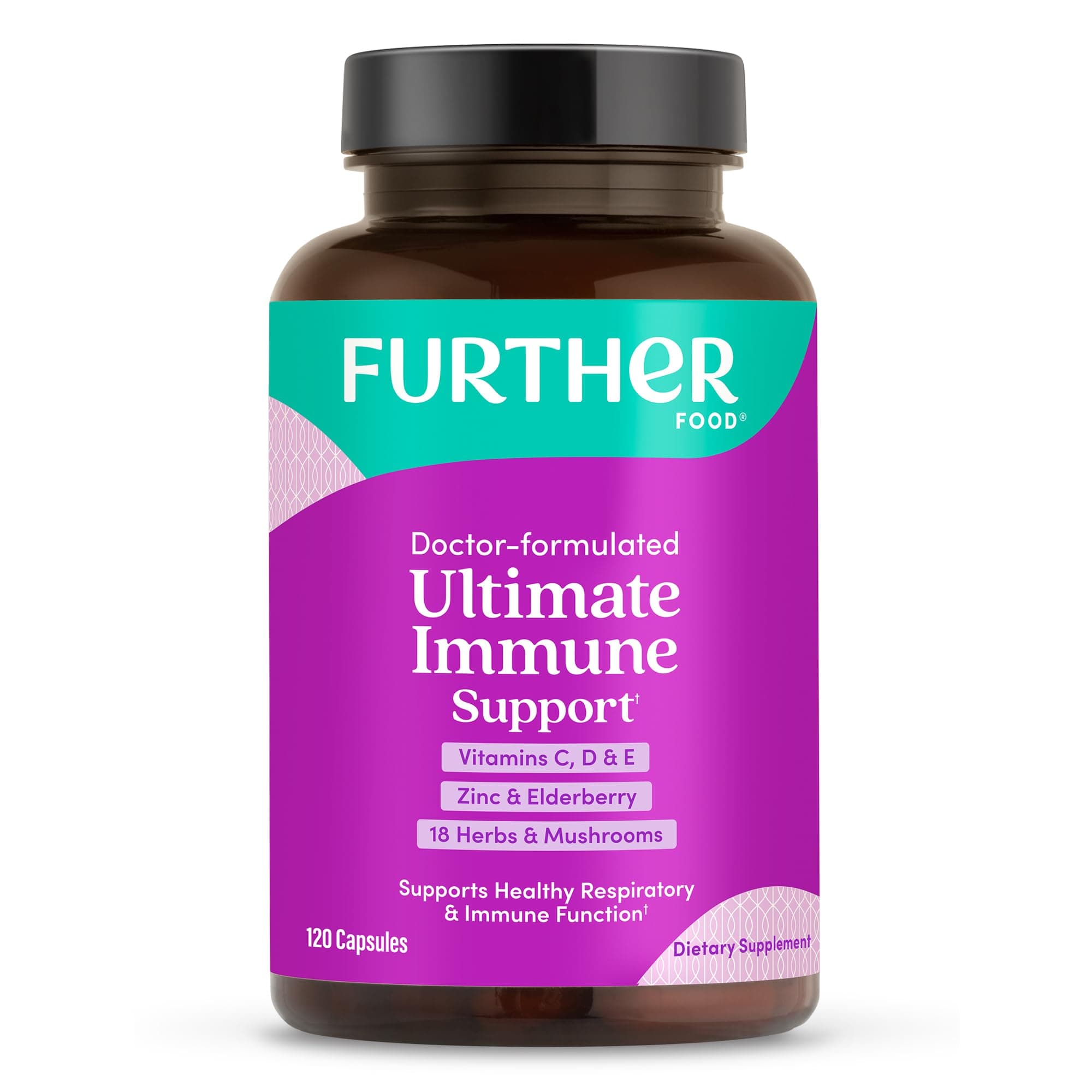 Further Food Ultimate Immune Support Capsules with Vitamins C, D, E & Zinc – Natural Herbal Supplement with Antioxidants for Immune & Respiratory Support, 120 Vegan Capsules