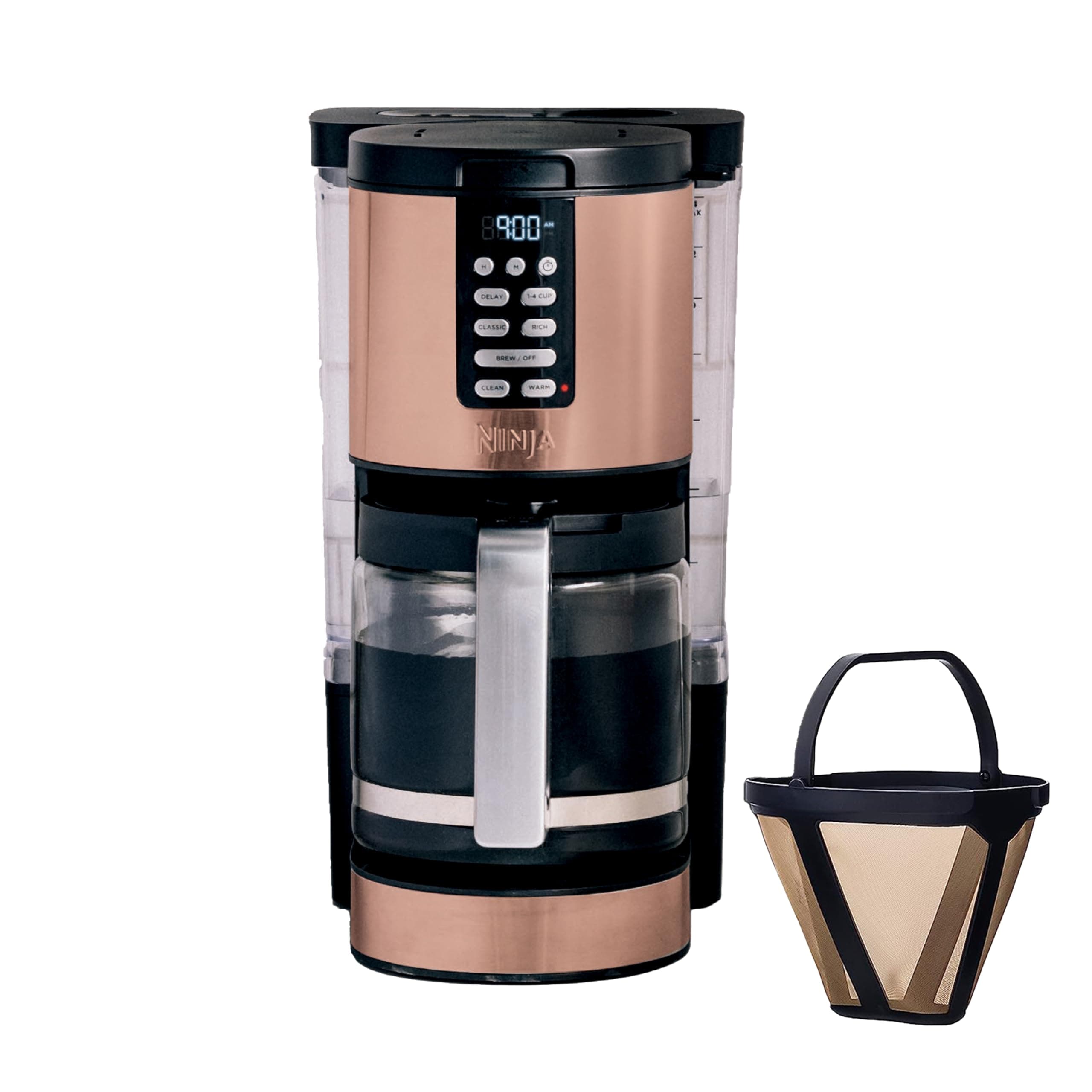 Programmable XL 14-Cup Coffee Maker PRO with Permanent Filter, 2 Brew Styles Classic & Rich, Delay Brew, Freshness Timer & Keep Warm, Dishwasher Safe, Copper, DCM201CP