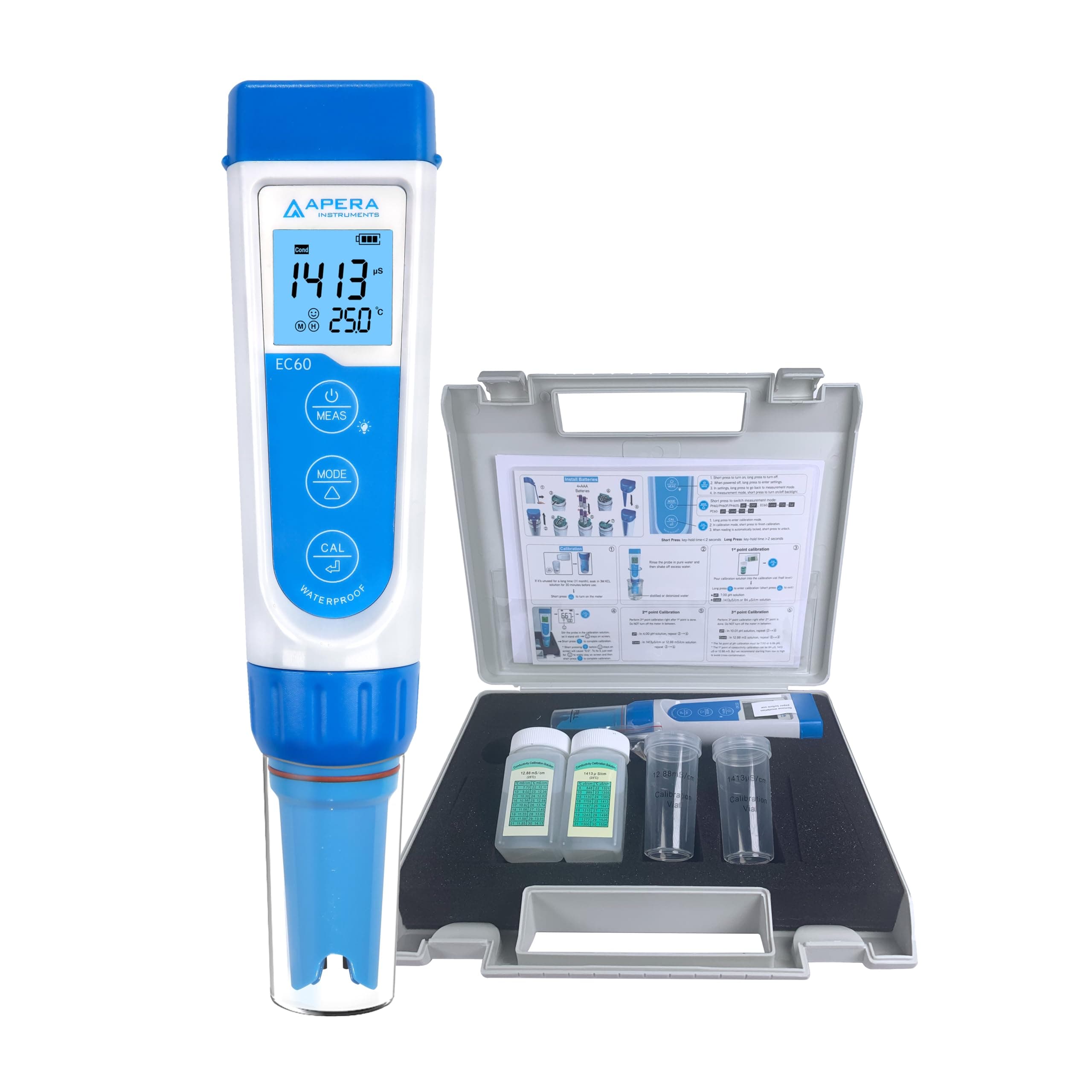 APELINE INSTRUMENTS EC60 Waterproof Conductivity (EC) Meter, EC Tester, Accuracy: ±1% F.S, Conductivity (EC) / TDS/Salt Switching Display, Electrode Replaceable, Soil PPM, Hydroponics Measurement