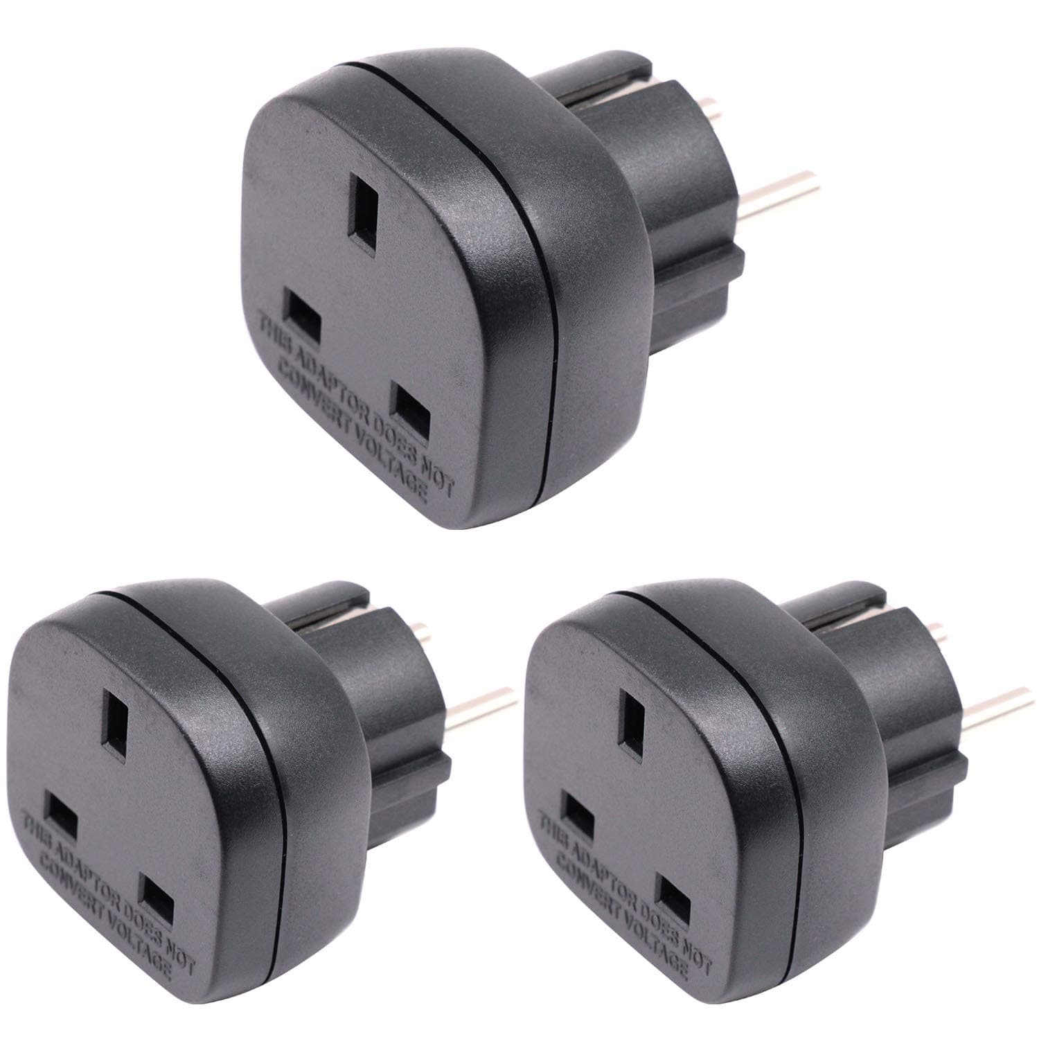 BS8546 Approved UAE/UK to EU/DE/FR/IT/ES Adaptor Plug, 3-Pin Electronic Appliance from UAE/UK/HK/KSA Adapt to 2-Pin EU Socket/Germany/France/Spain/Italy Socket with Safety Shutter (Black * 3 Pieces)