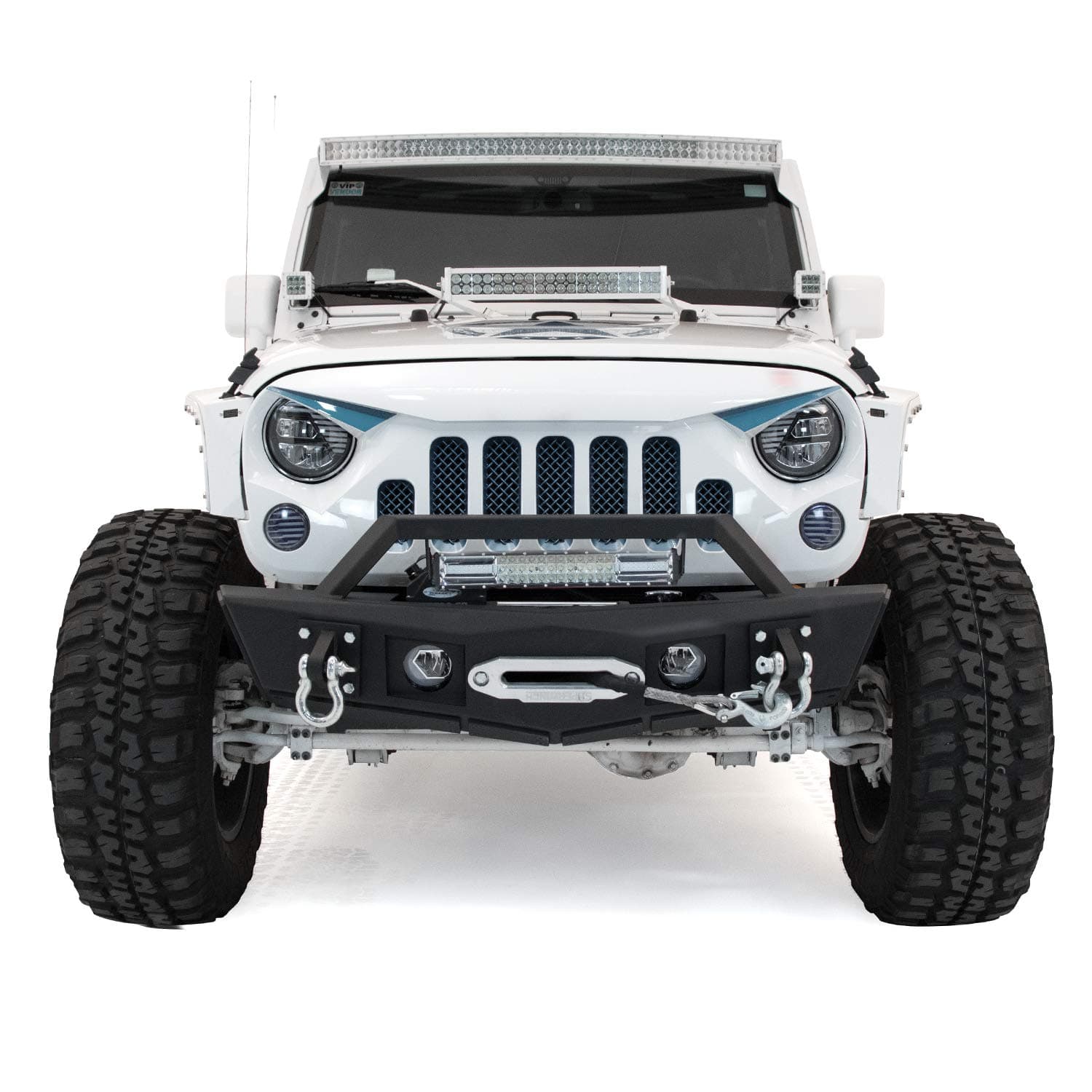 Razer Auto Falcon IV Front bumper with Drop Down Winch, Fog Light Mount and 17 Inch LED Light Bar Mount for 07 to 18 Jeep Wrangler JK (No LEDs or Winch included)