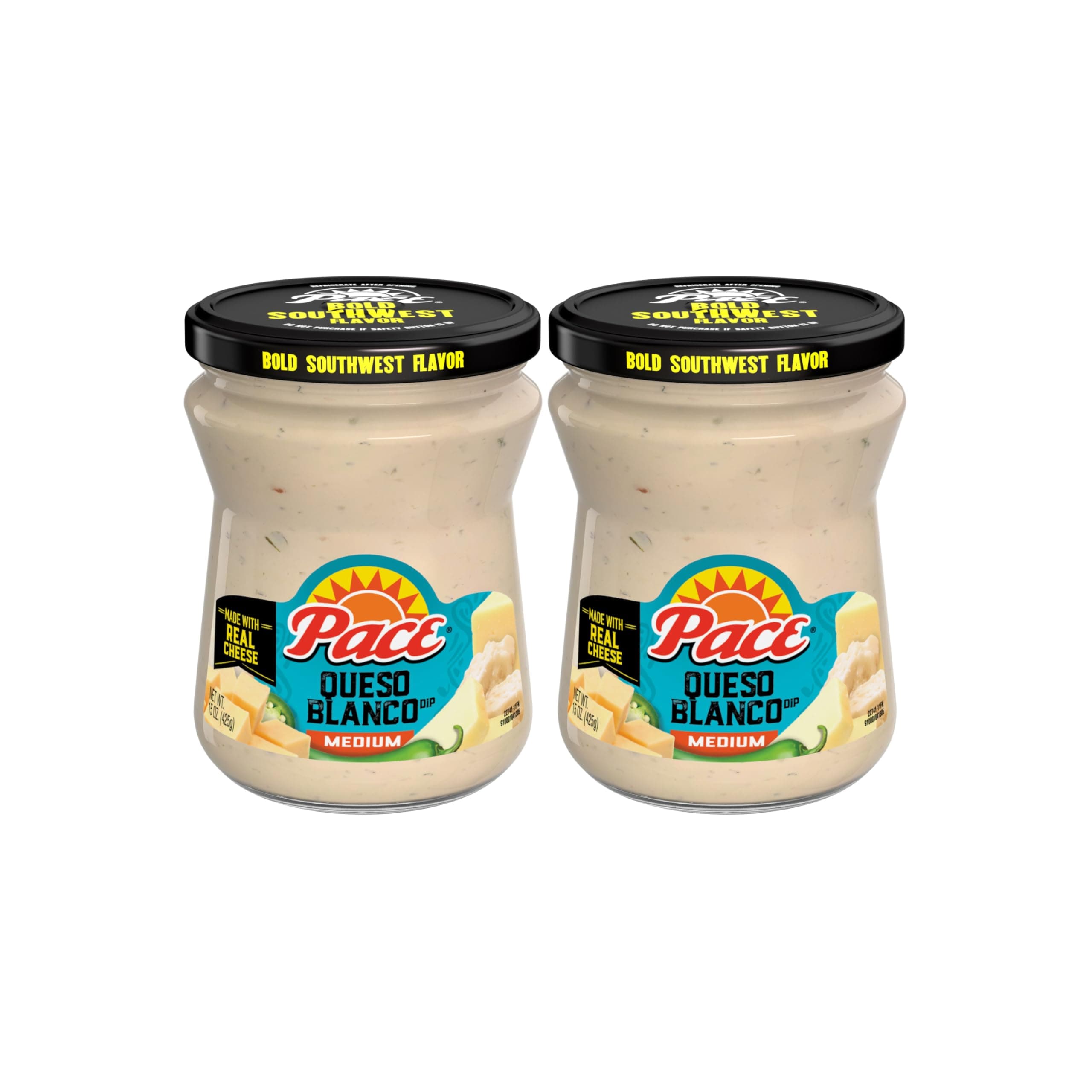 Medium Queso Blanco Cheese Dip, 15 oz Jar (Pack of 2)