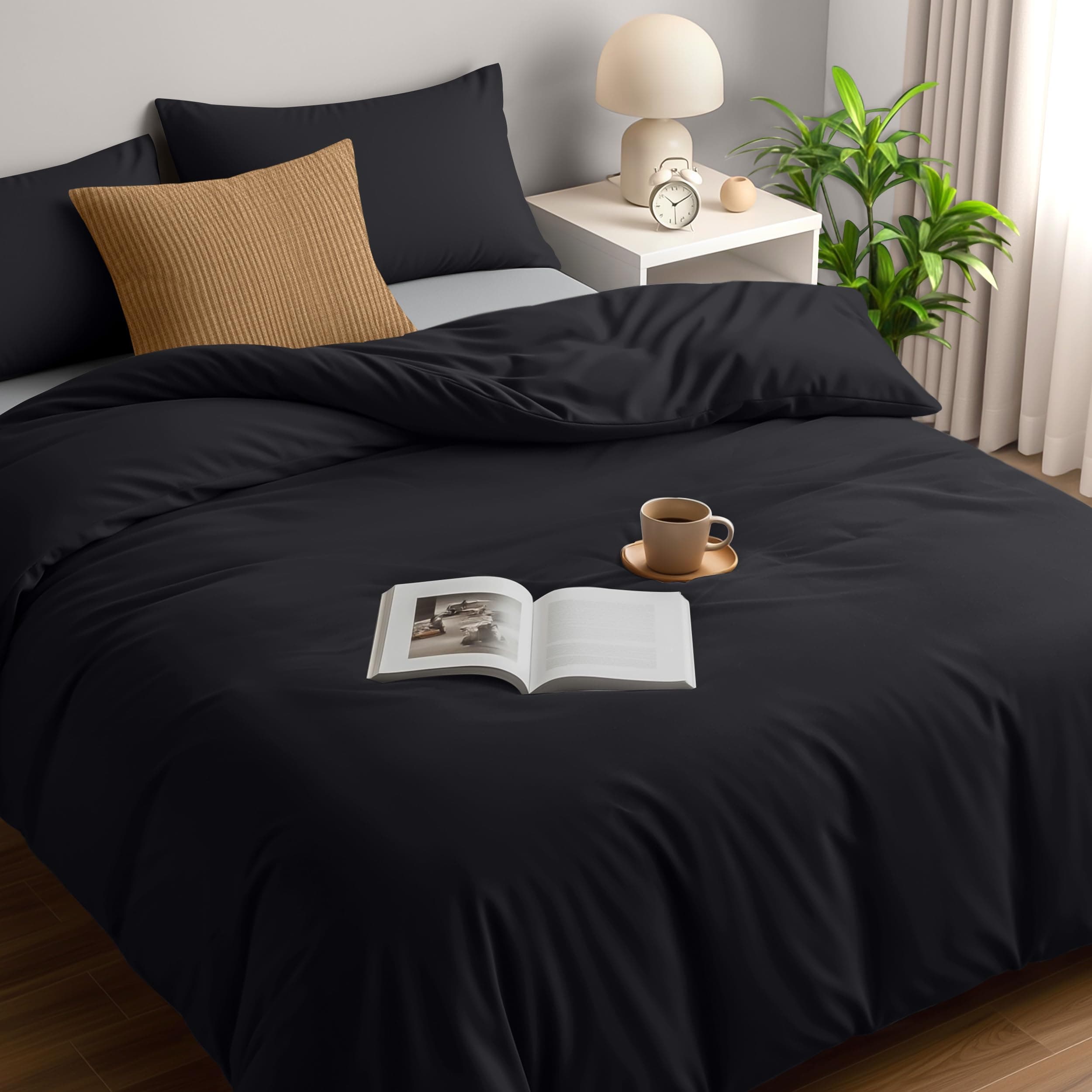 Utopia Bedding 200 x 200 cm Bed Linen Set - Microfibre Duvet Cover 200 x 200 cm + 2 Pillowcases 50 x 75 cm - Black