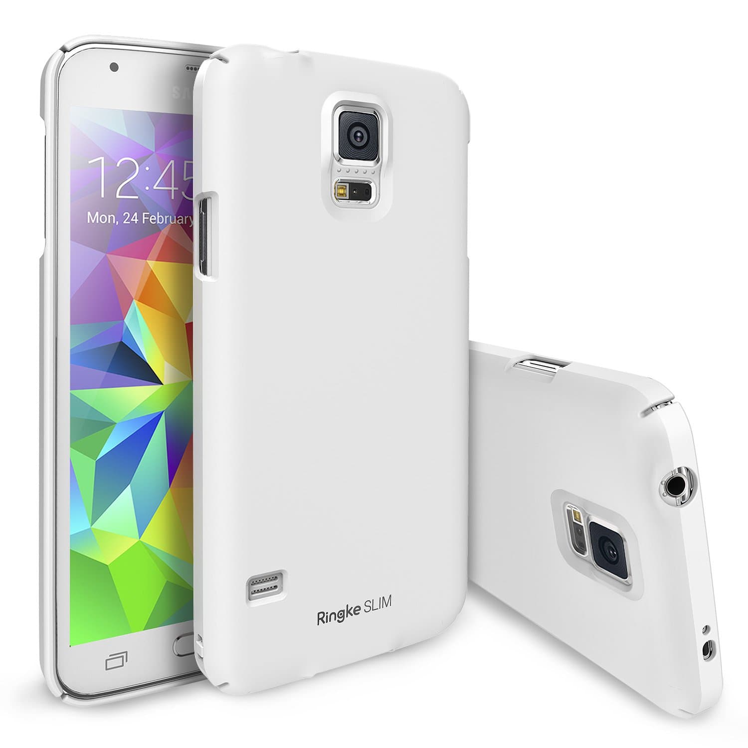 Rearth Ringke Slim Case Full Top and Bottom Coverage with Free Premium Screen Protector for Samsung Galaxy S5 - Retail Packaging - Pearl White