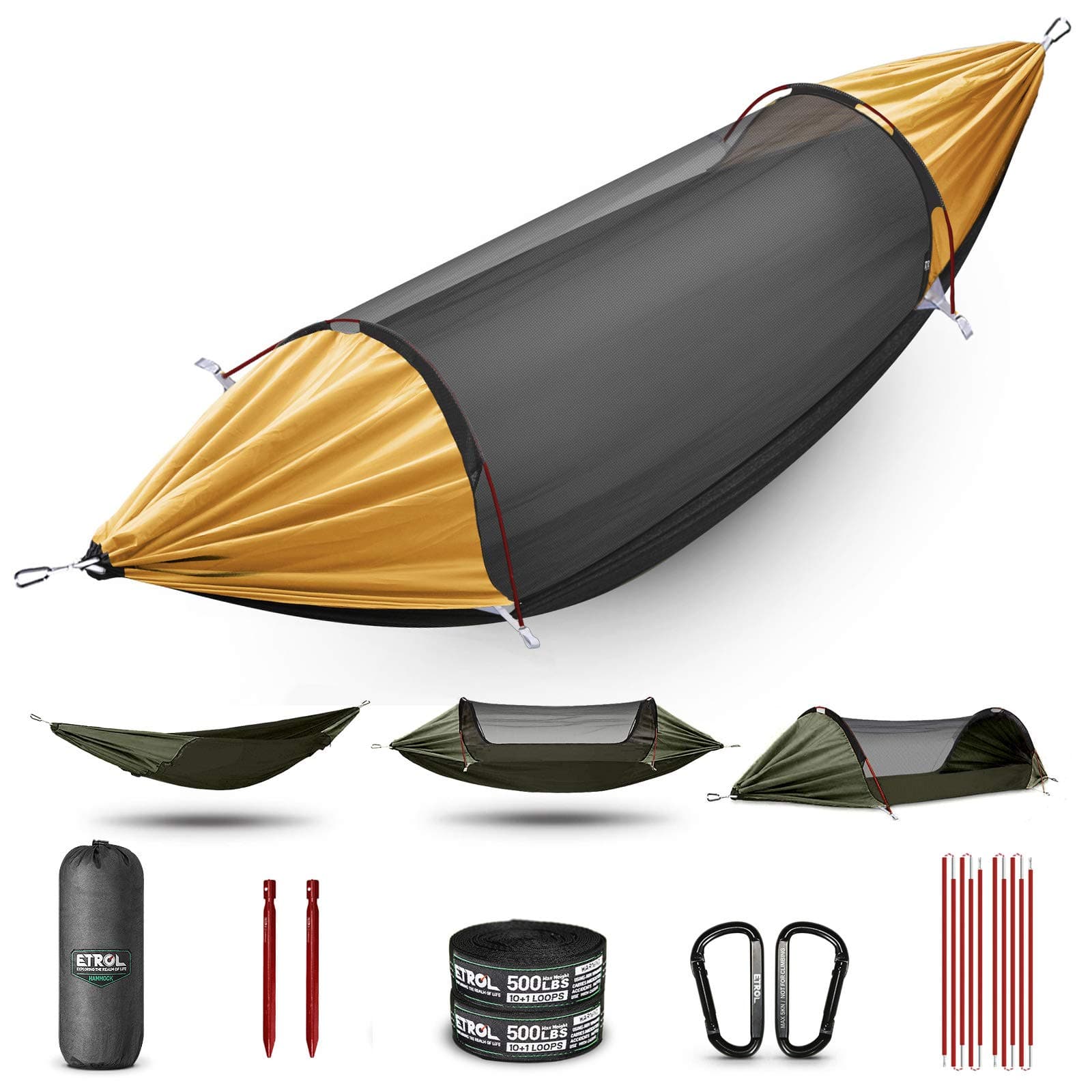 ETROL Camping Hammock with Mosquito Net,3 in 1 Function Ultra Lightweight Single & Double Hammock ,Portable Outdoor Hammocks Tent for Indoor Travel Backpacking Hiking Fishing with Accessories