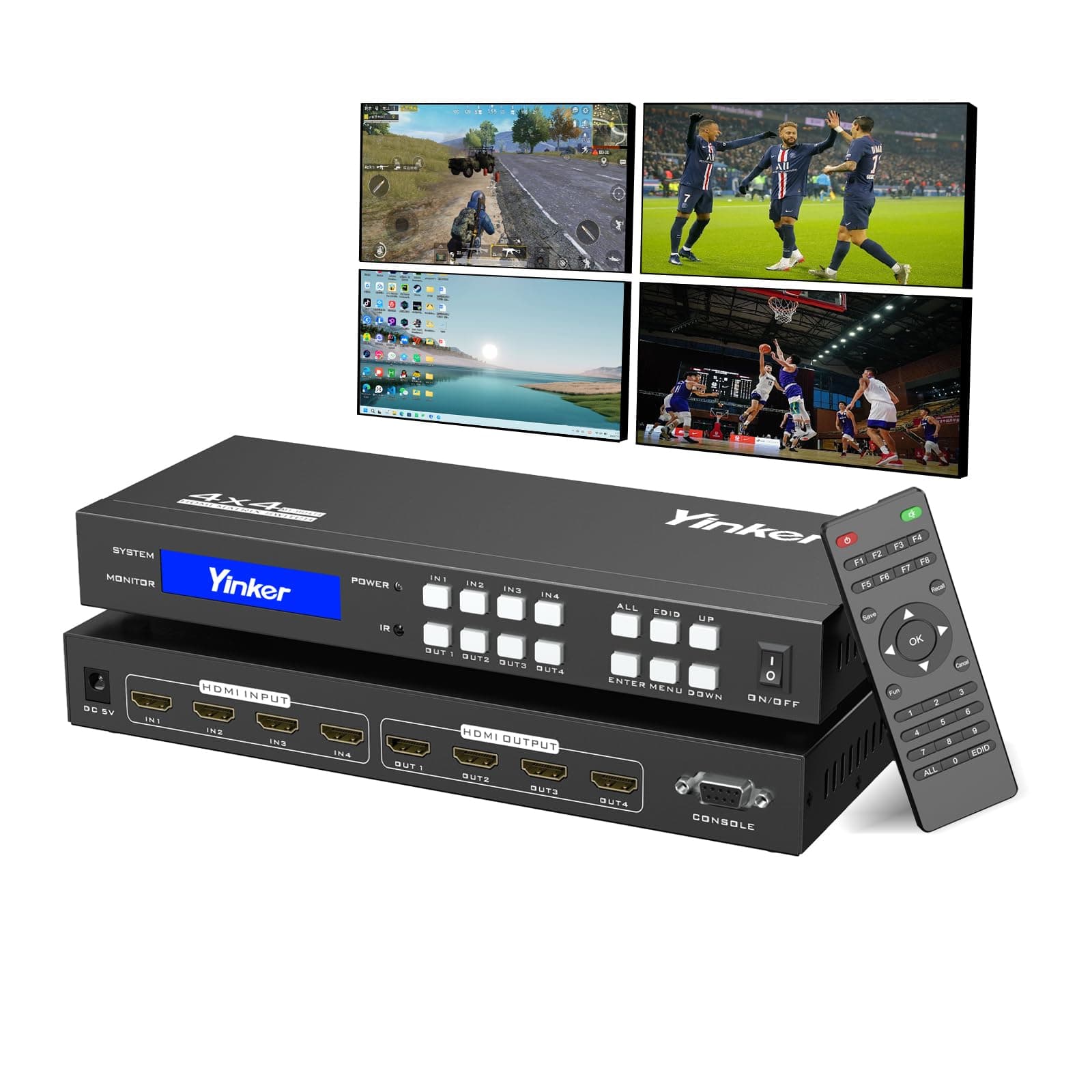 – 4x4 HDMI Matrix Switcher 4K@30Hz, 4 in 4 Out HDMI Splitter with 3.4G High Bandwidth Switching Chip, Supports RGB444 & YUV444, Button/IR Remote/RS232 Control, HDMI 1.4 HDCP & EDID Compliant
