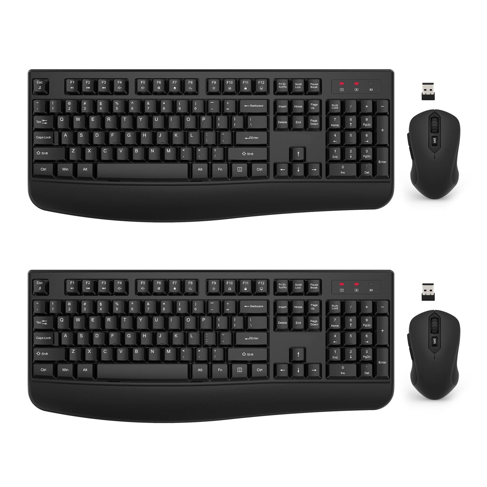 Wireless Keyboard and Mouse Combo, EDJO 2.4G Full-Sized Ergonomic Computer Keyboard with Wrist Rest and 3 Level DPI Adjustable Wireless Mouse for Windows, Mac OS Desktop/Laptop/PC(2 Pack)