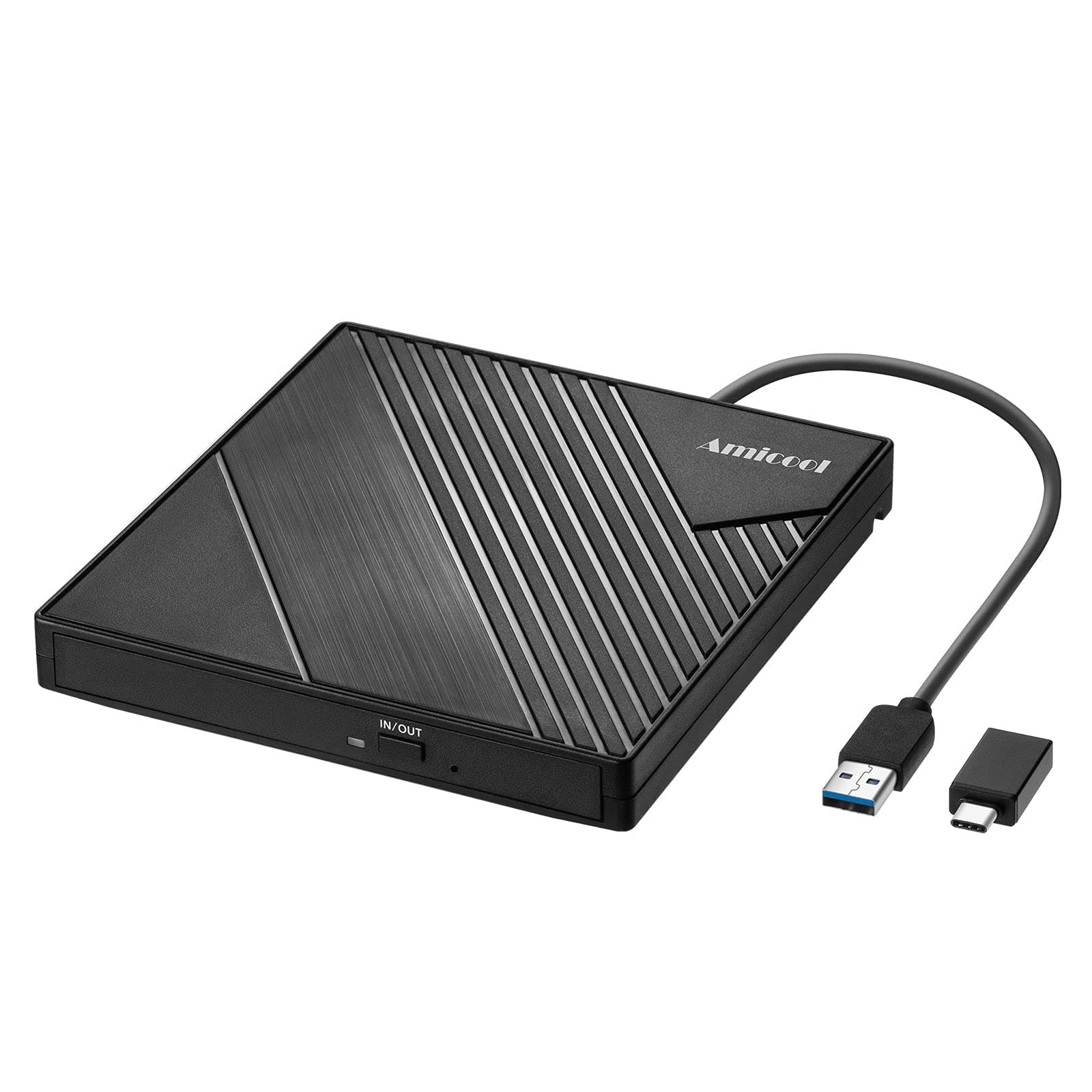 External DVD Drive USB 3.0 USB C CD Burner CD/DVD +/-RW Optical Drive,Slim Portable DVD CD ROM Rewriter Writer Duplicator for Laptop Desktop PC Windows 10/8/7 MacBook Mac Linux OS Apple, BLACK