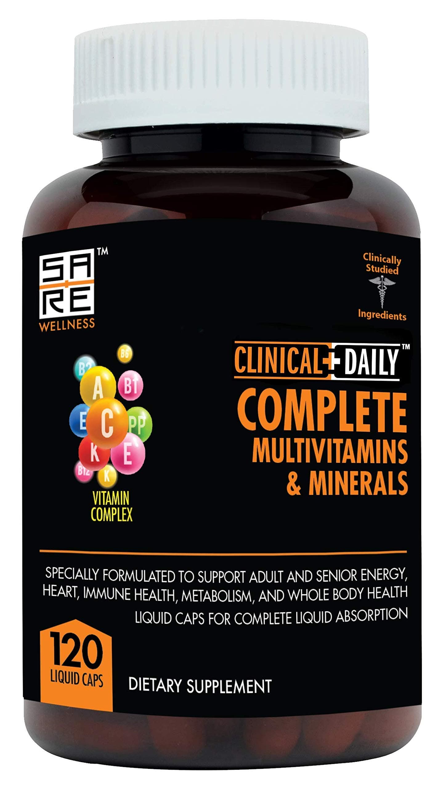 Clinical Daily Complete Whole Food Multivitamin Supplement for Women & Men - Complete Liquid Vitamin Absorption! 42 Superfood Fruits Vegetables - Young Adult to Senior - 120 Liquid Capsules