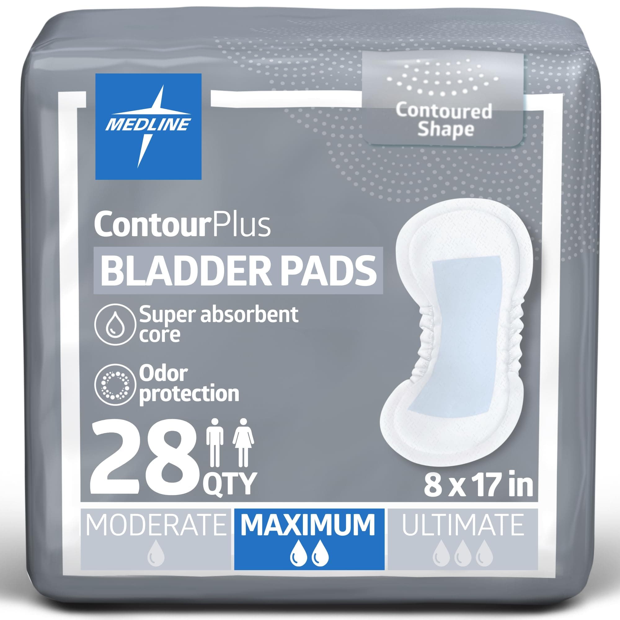 ContourPlus Bladder Control Pads, Maximum Absorbency, 6.5 x 13.5 Inches, Bag of 28