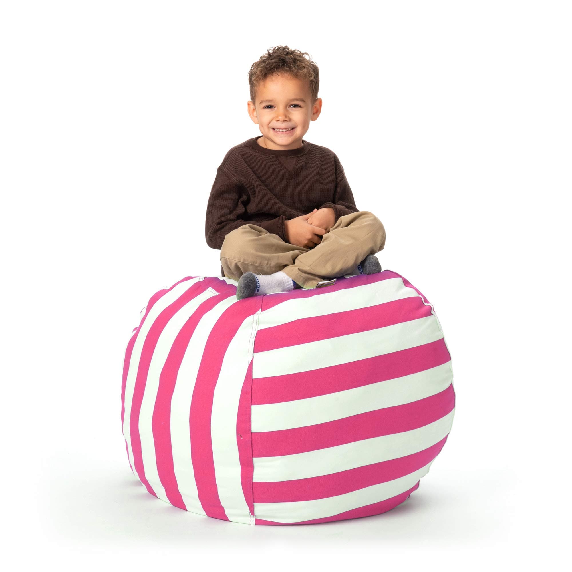 Creative QT Stuff ’n Sit Large 33’’ Bean Bag Storage Cover for Stuffed Animals & Toys – Hot Pink & White Stripe – Toddler & Kids’ Rooms Organizer – Beanbag Makes Great Plush Toy Hammock Alternative