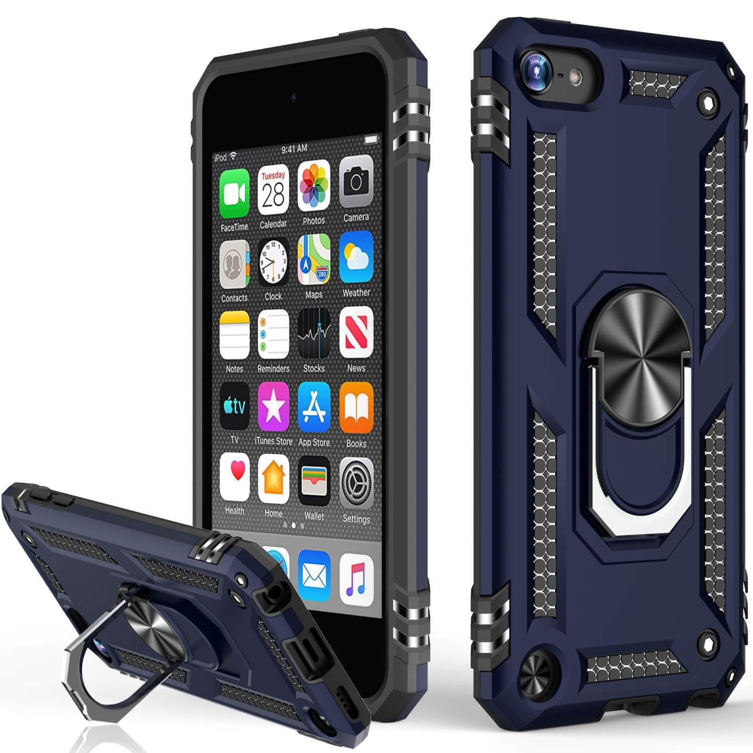 LUMARKE iPod Touch 7th Generation Case,iPod Touch 6 Case,iPod Touch 5 Case with Magnetic Kickstand,Military Grade Cover Protective Phone Case for iPod Touch 5th/6th/7th Gen Blue