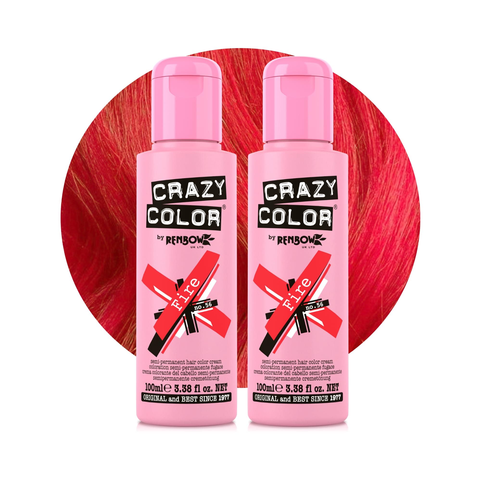 Crazy Color Vibrant Fire Semi-Permanent Duo Hair Dye. Highly Pigmented Pillarbox Red Conditioning & Oil Nourishing Vegan Formula | No Bleach or Ammonia | 200ml