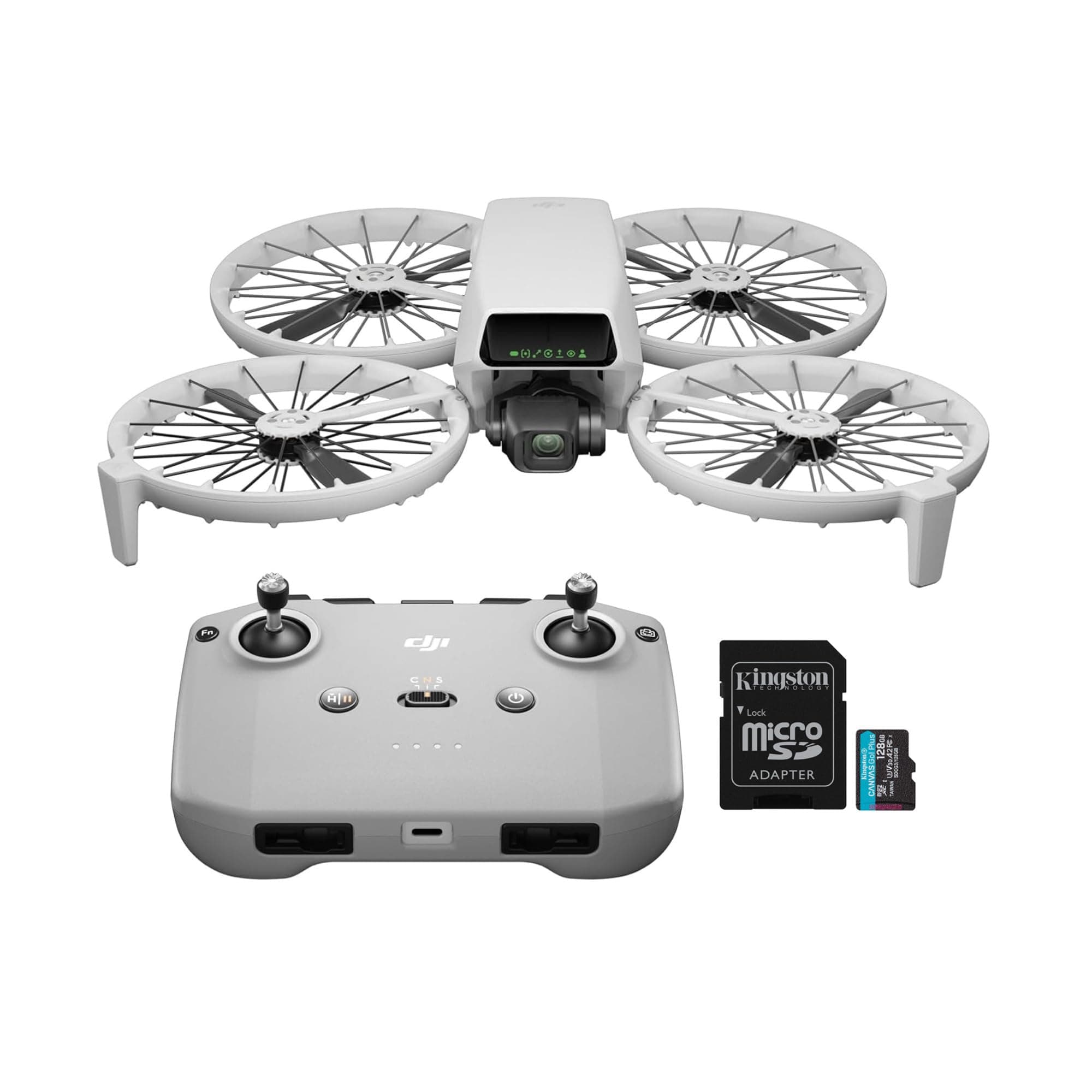 DJI Flip Mini Camera Drone with DJI RC-N3 Controller Bundle with 128GB MicroSDXC Canvas Go Plus Memory Card (2 Items)