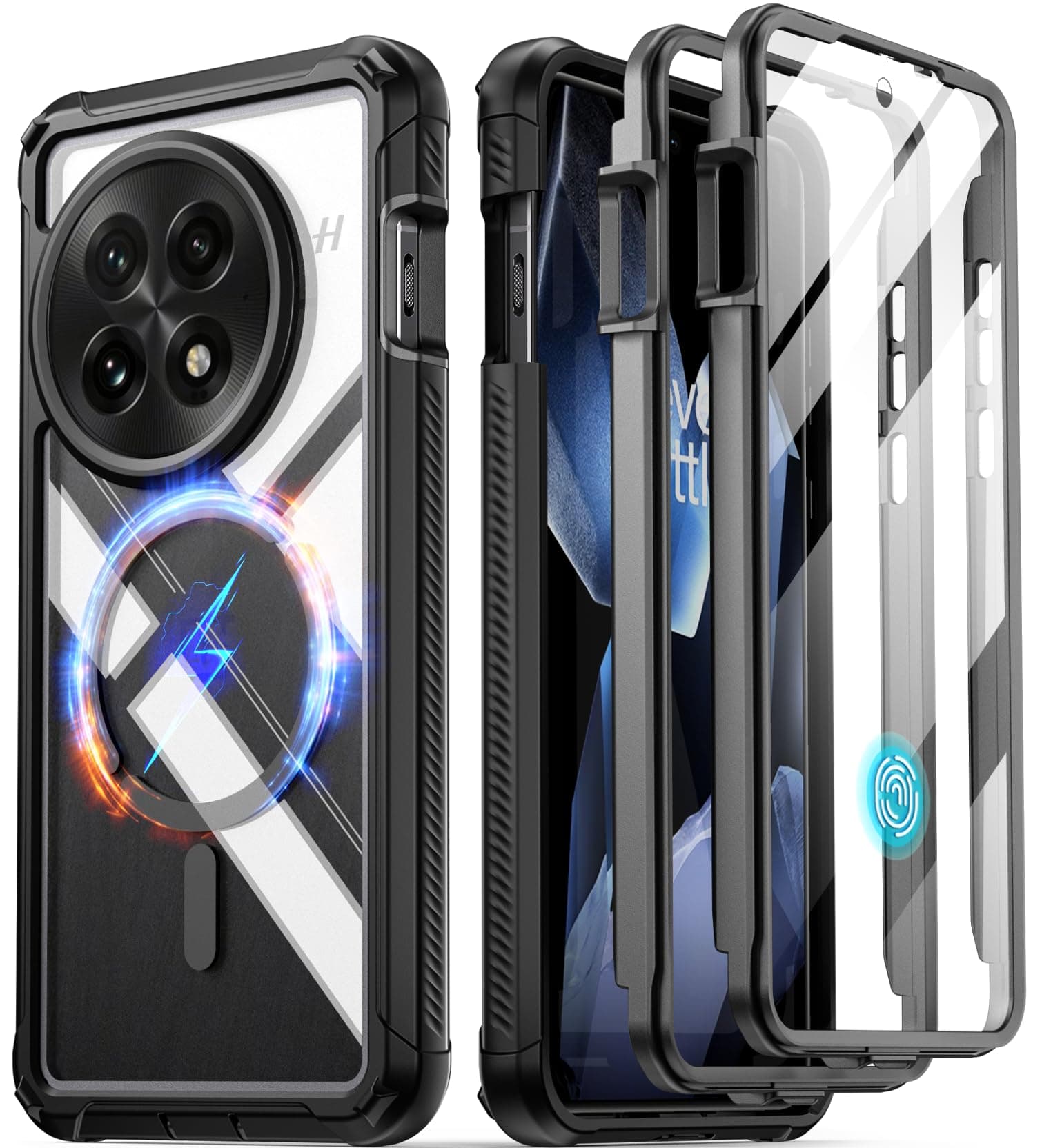 Poetic Guardian OnePlus 13 5G Case, Built-in Screen Protector [Works with Fingerprint ID], [2 Front Frames] Full Body Protective Case Shockproof Heavy Duty Clear