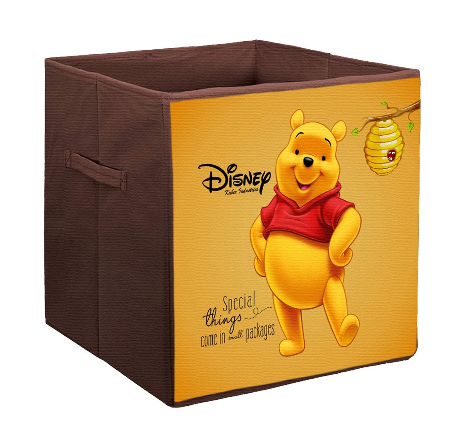Kuber Industries Foldable Boxes For Storage - Multipurpose Storage Organizer For Clothes | Wardrobe | Closet | Toys | Books - Disney Winnie The Pooh Print - Undergarment Organizer Basket (Brown)