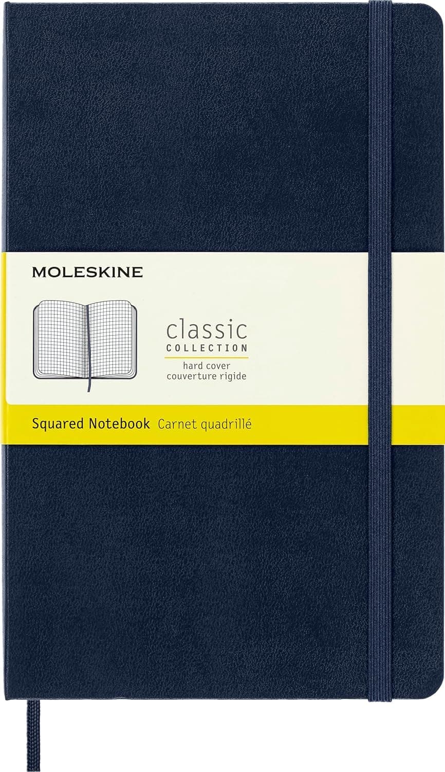 Classic Notebook, Hard Cover, Large (5" x 8.25") Squared/Grid, Sapphire Blue, 240 Pages