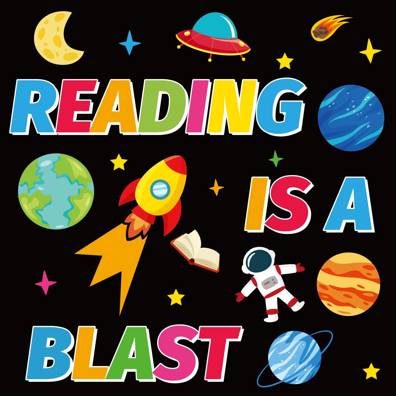 QyeahkjSpace Theme Reading Classroom Bulletin Board Decors, Outer Space Reading Posters for Classroom Library Wall Decoratons, Preschool Elementary Middle School Student Eduactional Supplies