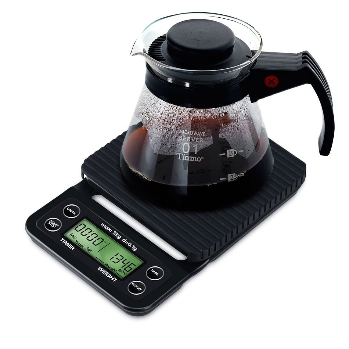 Yocoo Digital Coffee Scale with Timer, 6.6lb/3kg, Kitchen Scale Food Scale with LCD Blue Backlit Display & Hanger Hole, Batteries Included