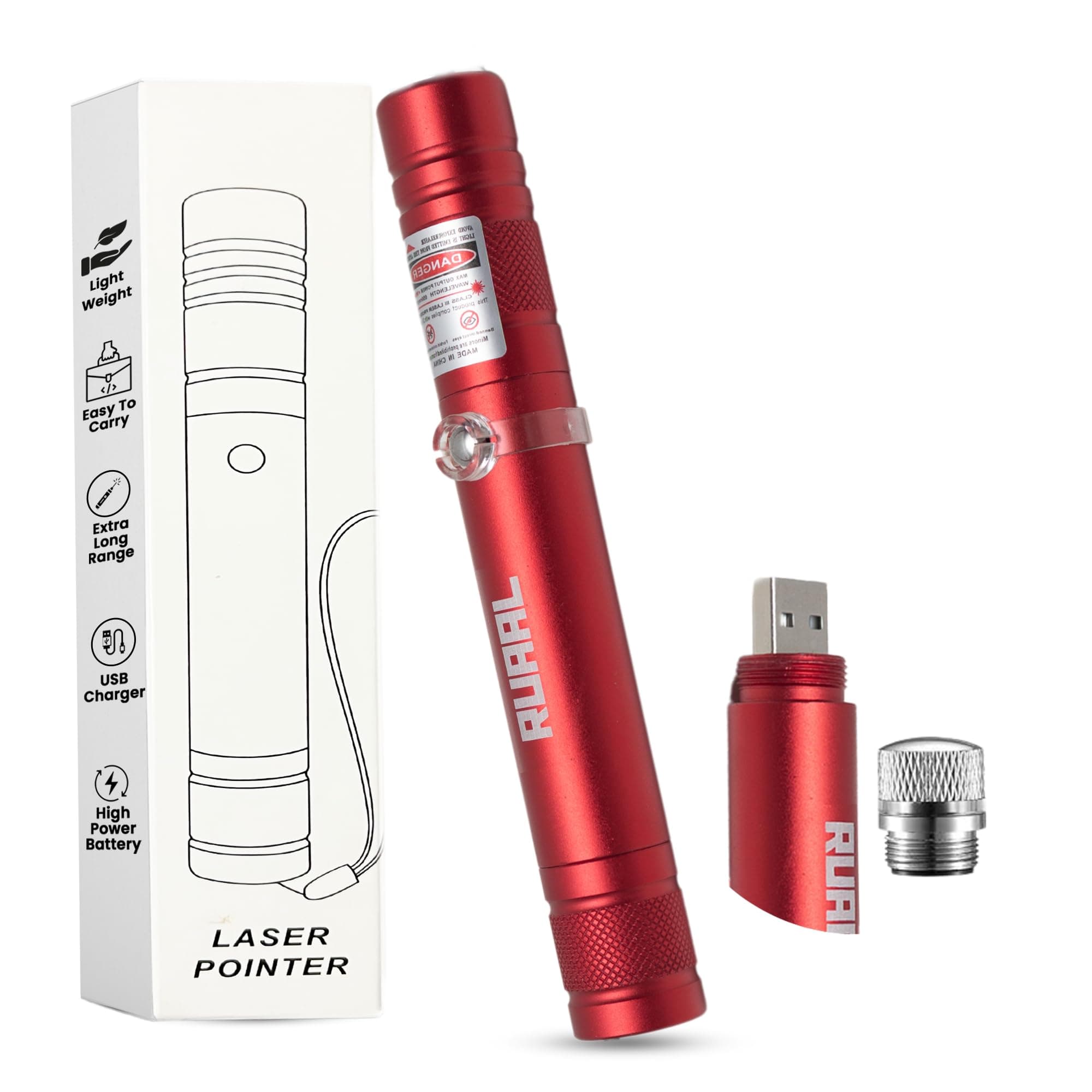 Red Laser Pointer High Power | Smart USB Rechargeable Laser Light Pen | Laser Light Powerful Long Range 2,500m Beam | Laser Pointer for Presentation, Stargazing, Outdoor Use