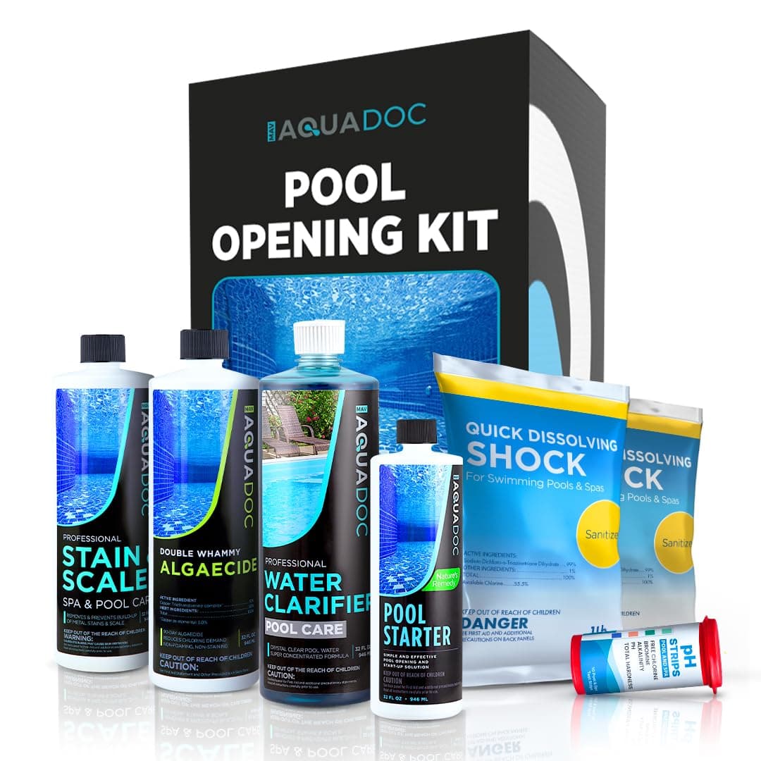 Pool Opening Kit - Pool Starter Kit for Inground Pool & Above Ground Pool Chemical Starter Kit to Open Your Pool - AquaDoc Pool Start Up Chemical Kit Designed for 15000 to 20000 Gallon Pool