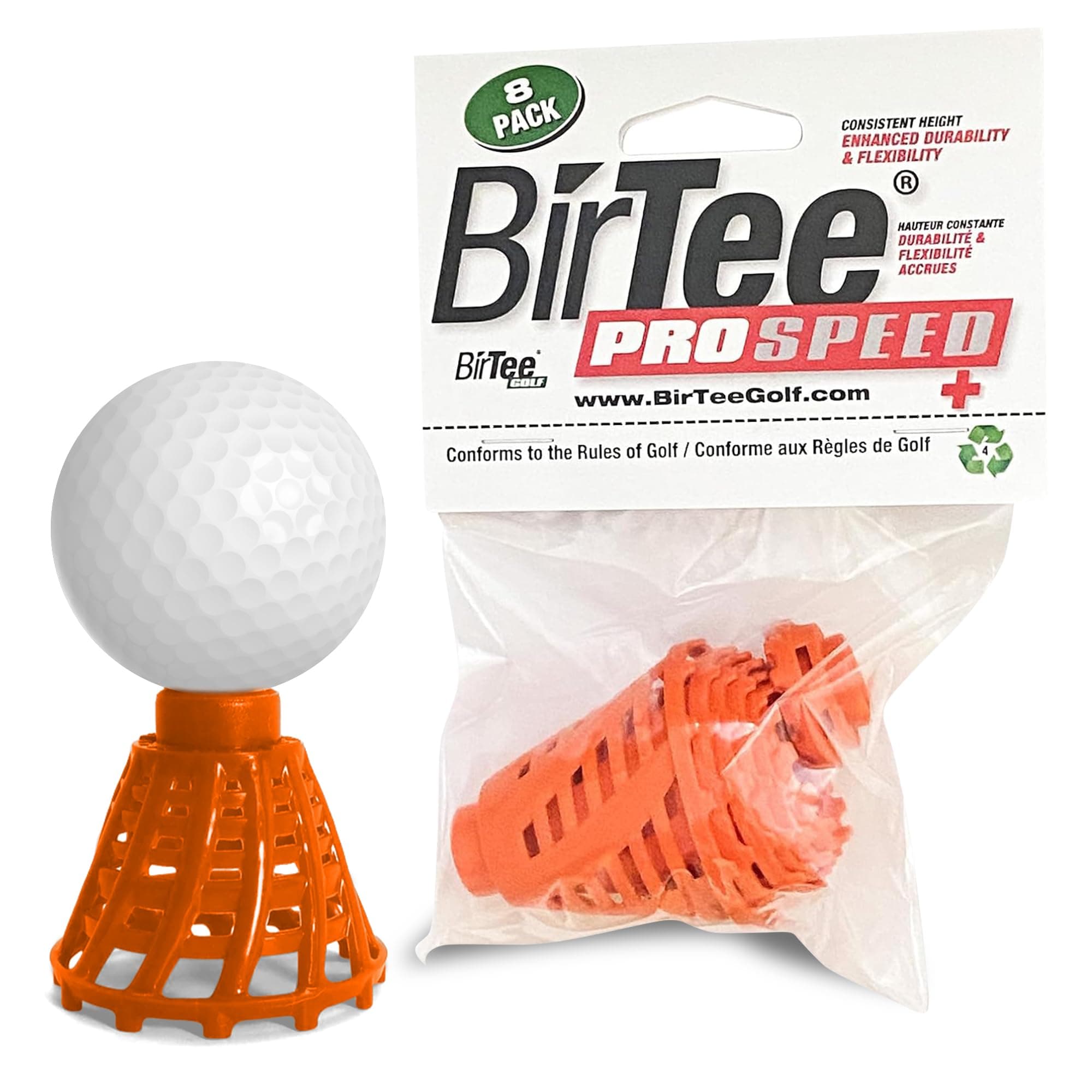 BirTee Golf Tees - PRO Speed PLUS with Flexibility & Durability - 8 Pack. Indoor Golf Tees/Golf Simulator Tees/Winter Plastic Golf Tees