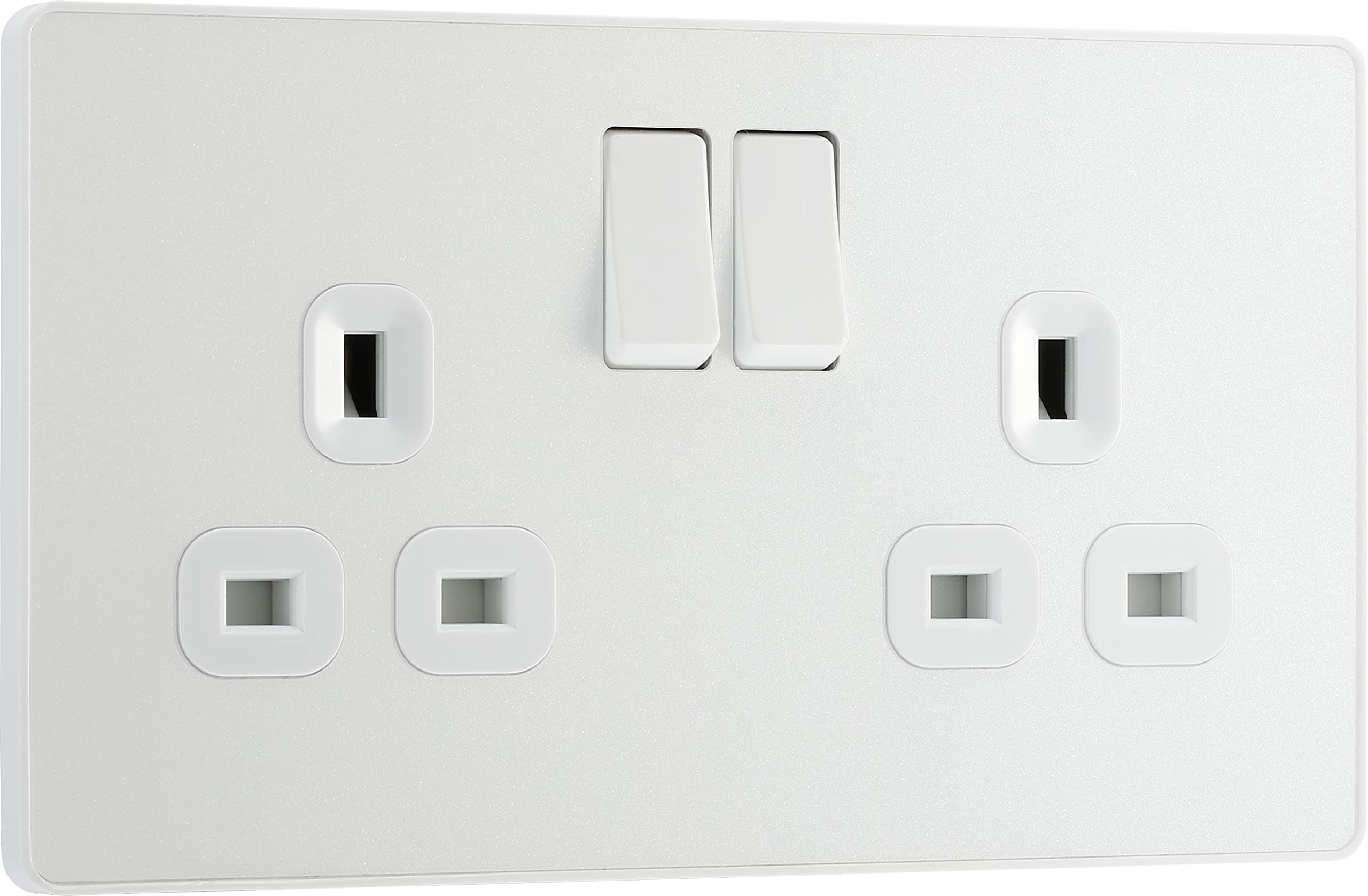 BG Electrical Double Switched Power Plug Wall Socket, Screwless, Evolve, Pearlescent White, 13A, PCDCL22W
