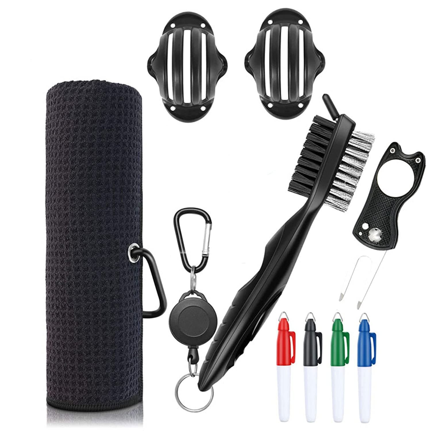 NC Golf Towel Microfiber Waffle Pattern Golf Towel | Brush Tool Kit with Club Groove Cleaner | Golf Divot Tool | Golf Accessories