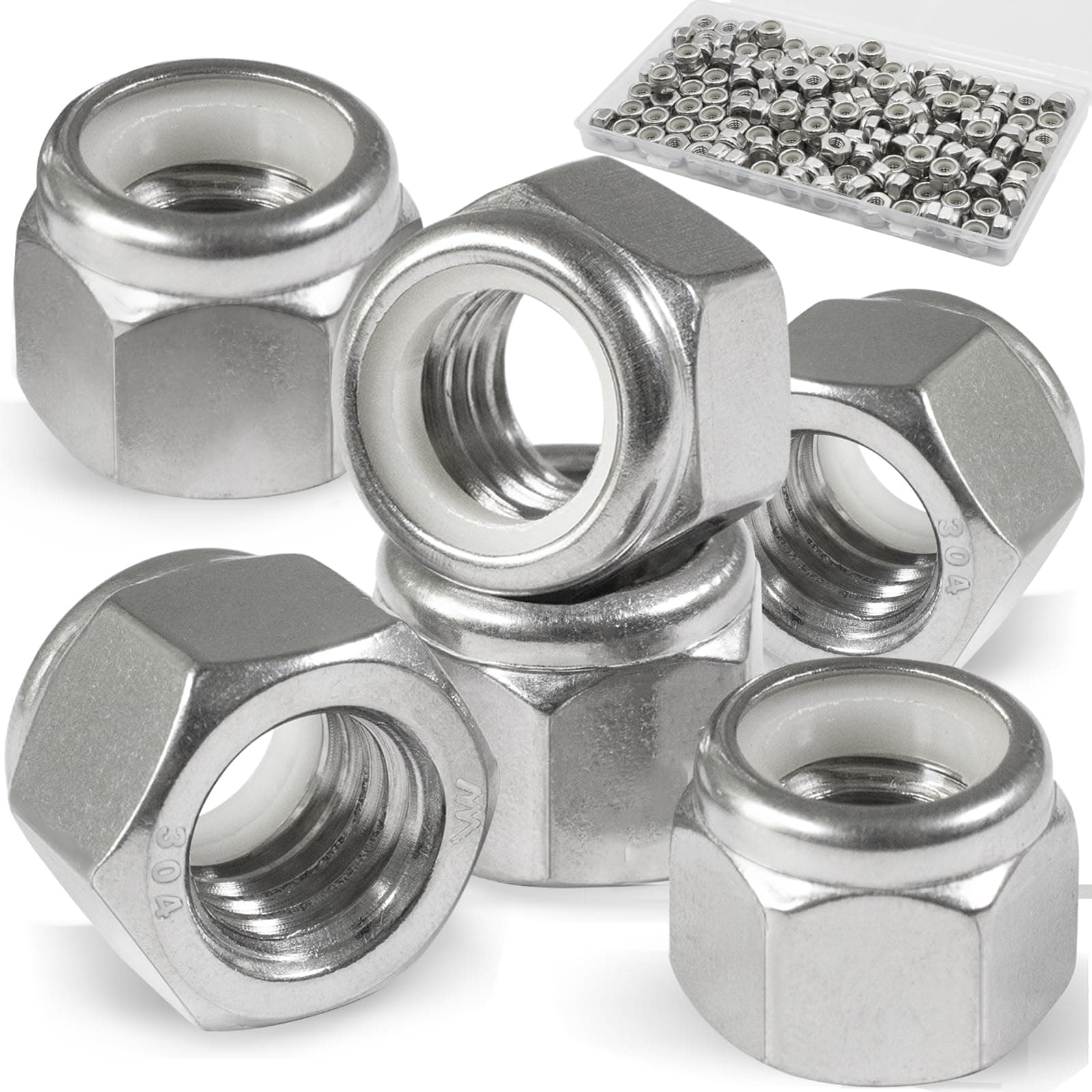 150 Pack 10#32 Nylon Insert Locknuts,304 (A2-70) Stainless Steel Lock Nuts,Standard Inch Thread Nylock Nuts