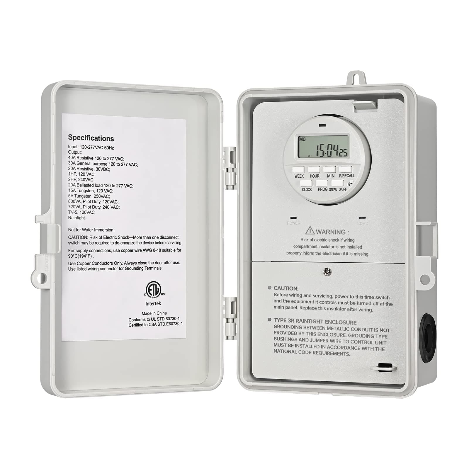 Pool Pump Timer, Digital Timer Box, 2HP 40A 120-277 VAC, 7-Day 20 ON/Off Programmable Timer Switch for Water Heater, Pool Pump, SPA, Motor, ETL Listed