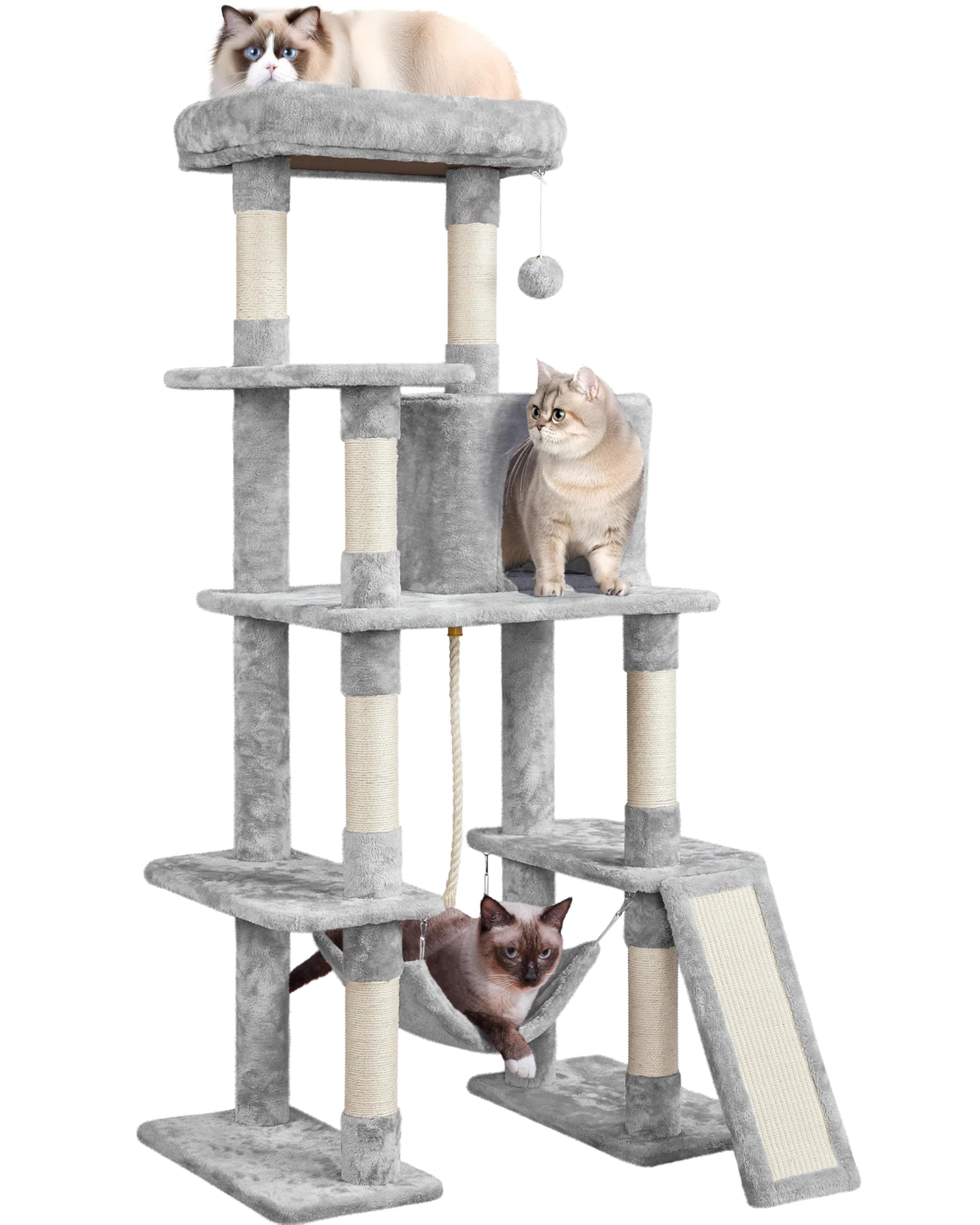 Yaheetech Cat Tree Cat Tower, 63in Multi-Level Kitten Tree for Indoor Kitty, Pet Condo Furniture with Scratching Posts, Large Top Perch, Hammock, Tall Climbing Stand for Kitty Play
